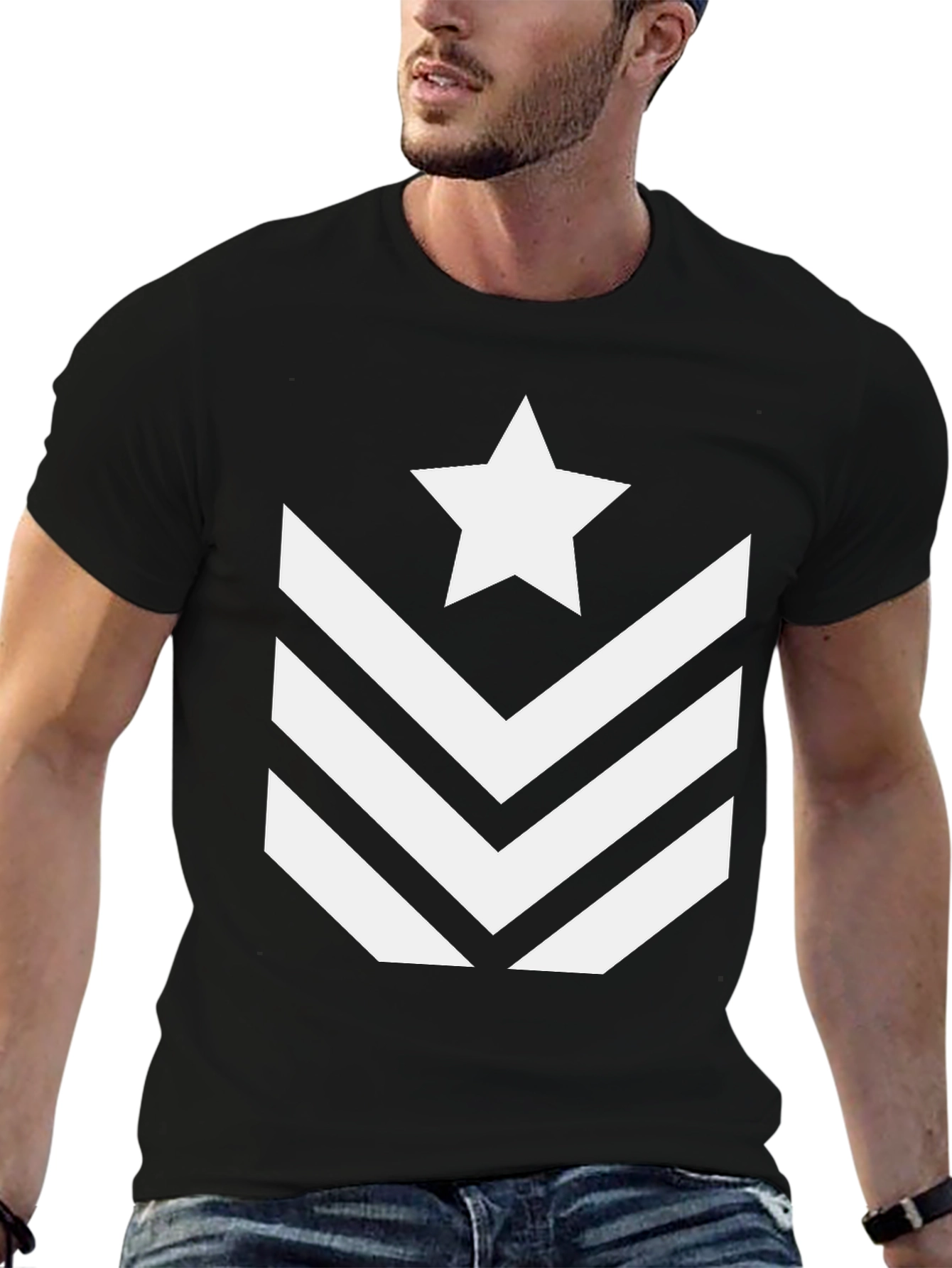 Star Chevron Graphic Tee - Black Cotton Blend