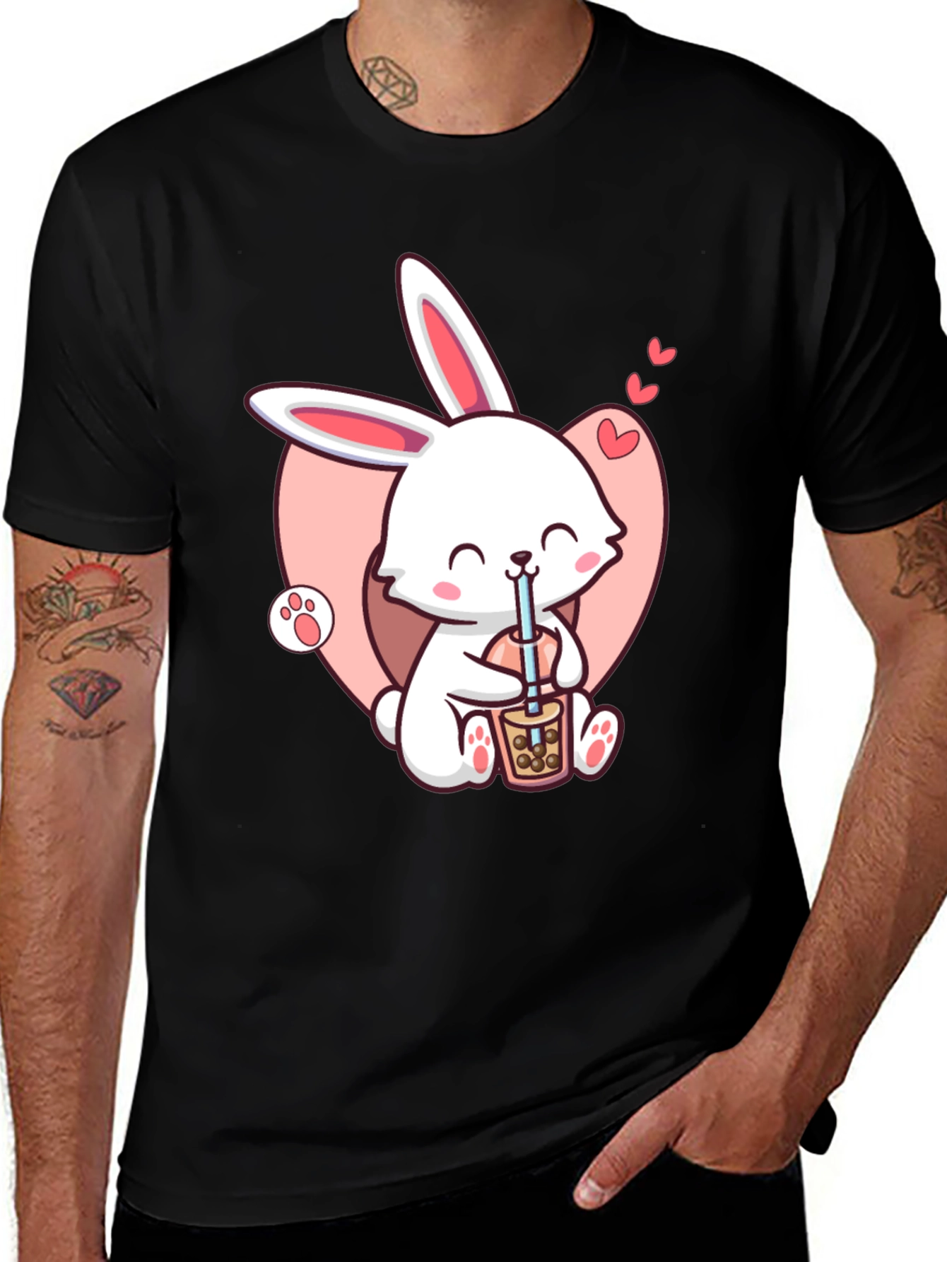 Cute Bunny Boba Black T-Shirt