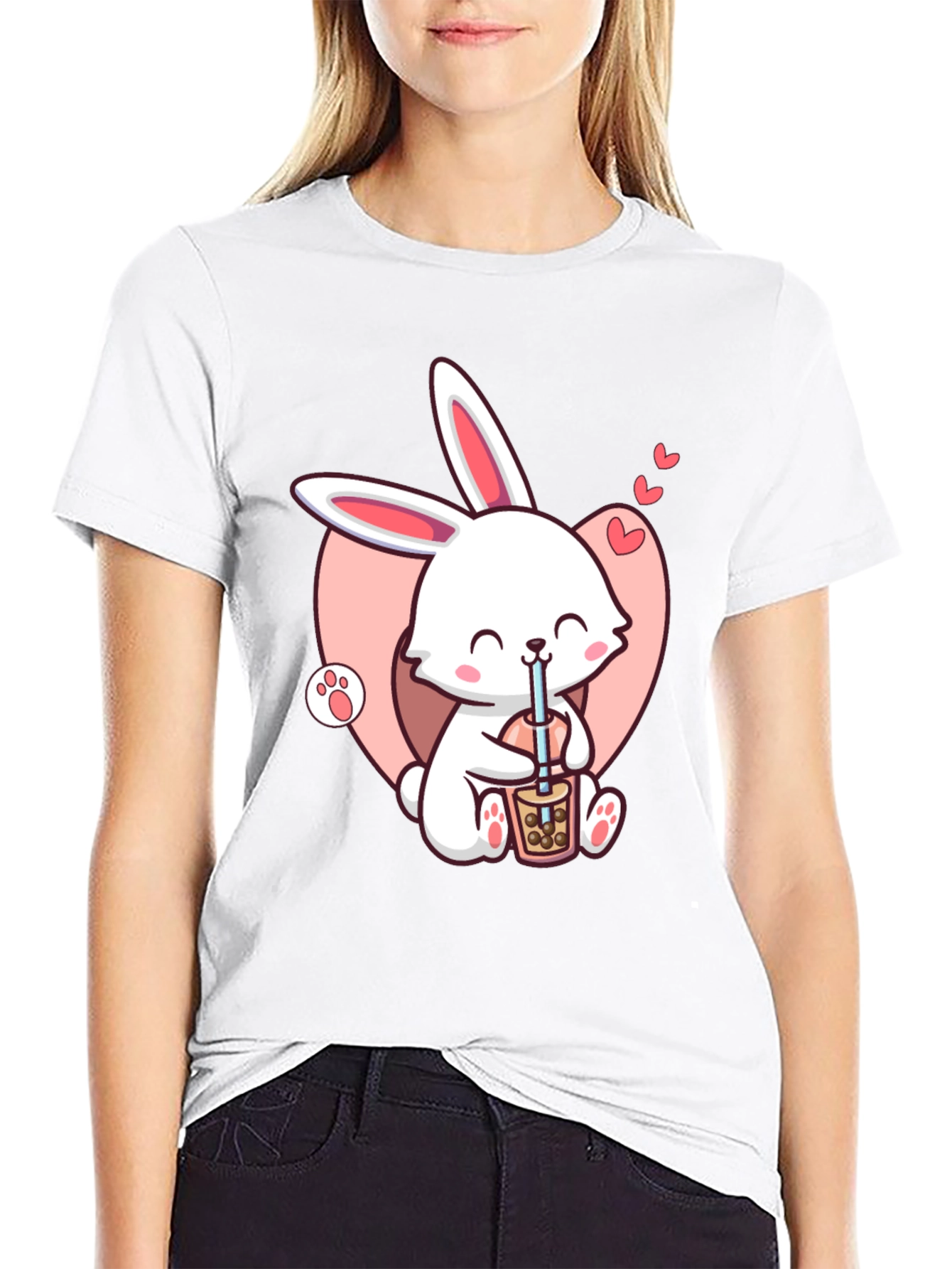Cute Bunny Boba Black T-Shirt