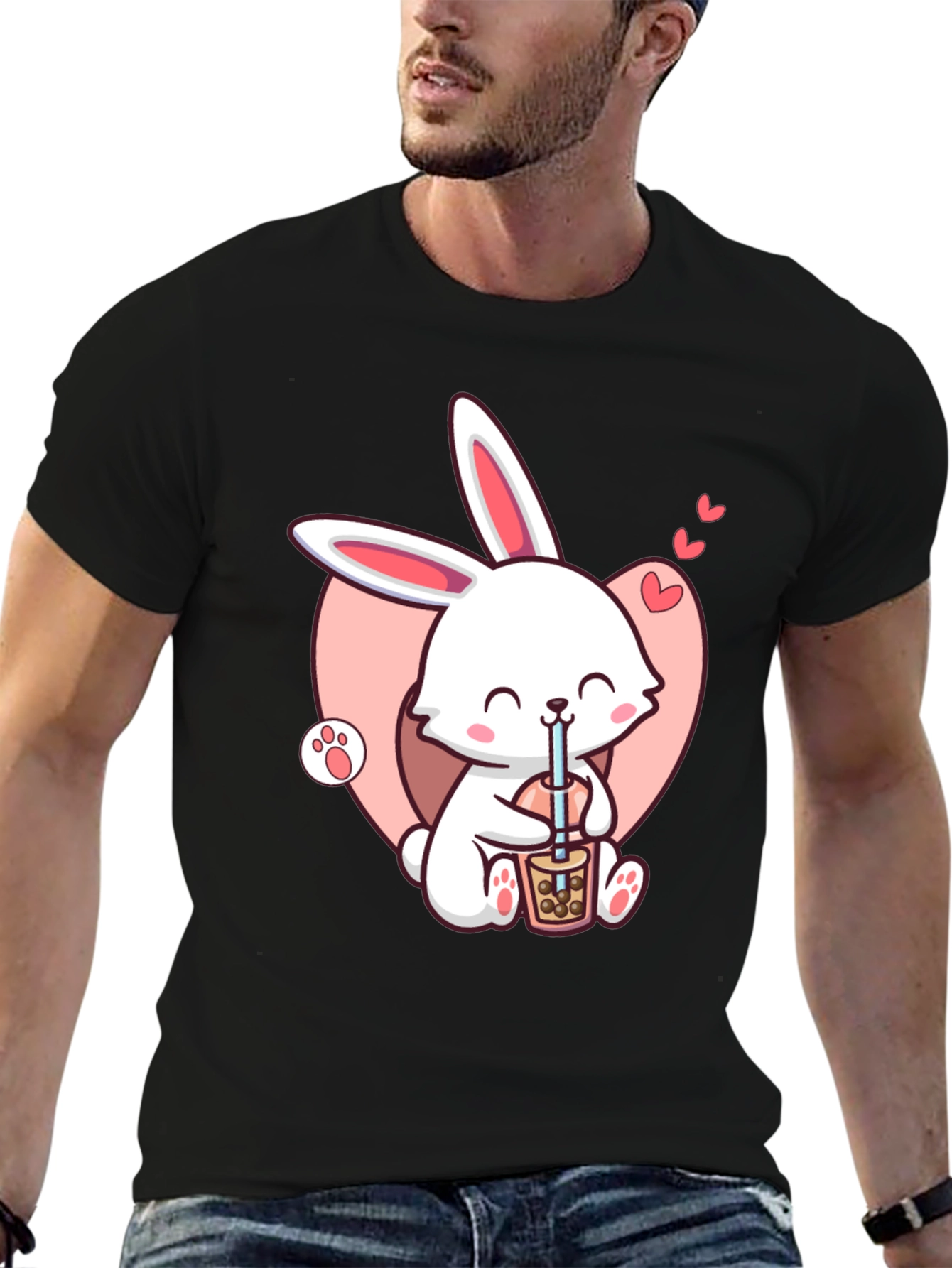 Cute Bunny Boba Black T-Shirt