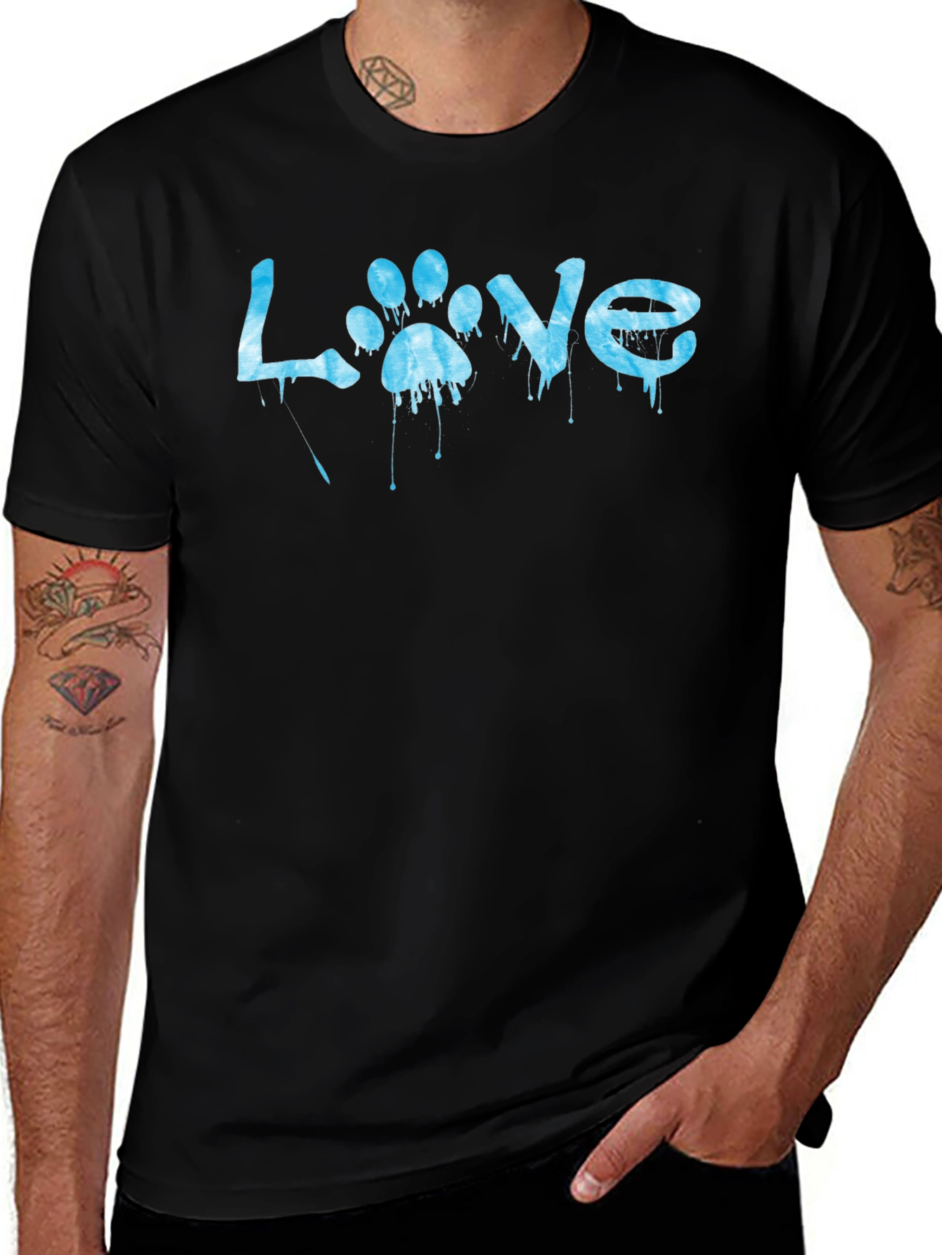 Love Paw Print Graphic T-Shirt - Casual Black Tee