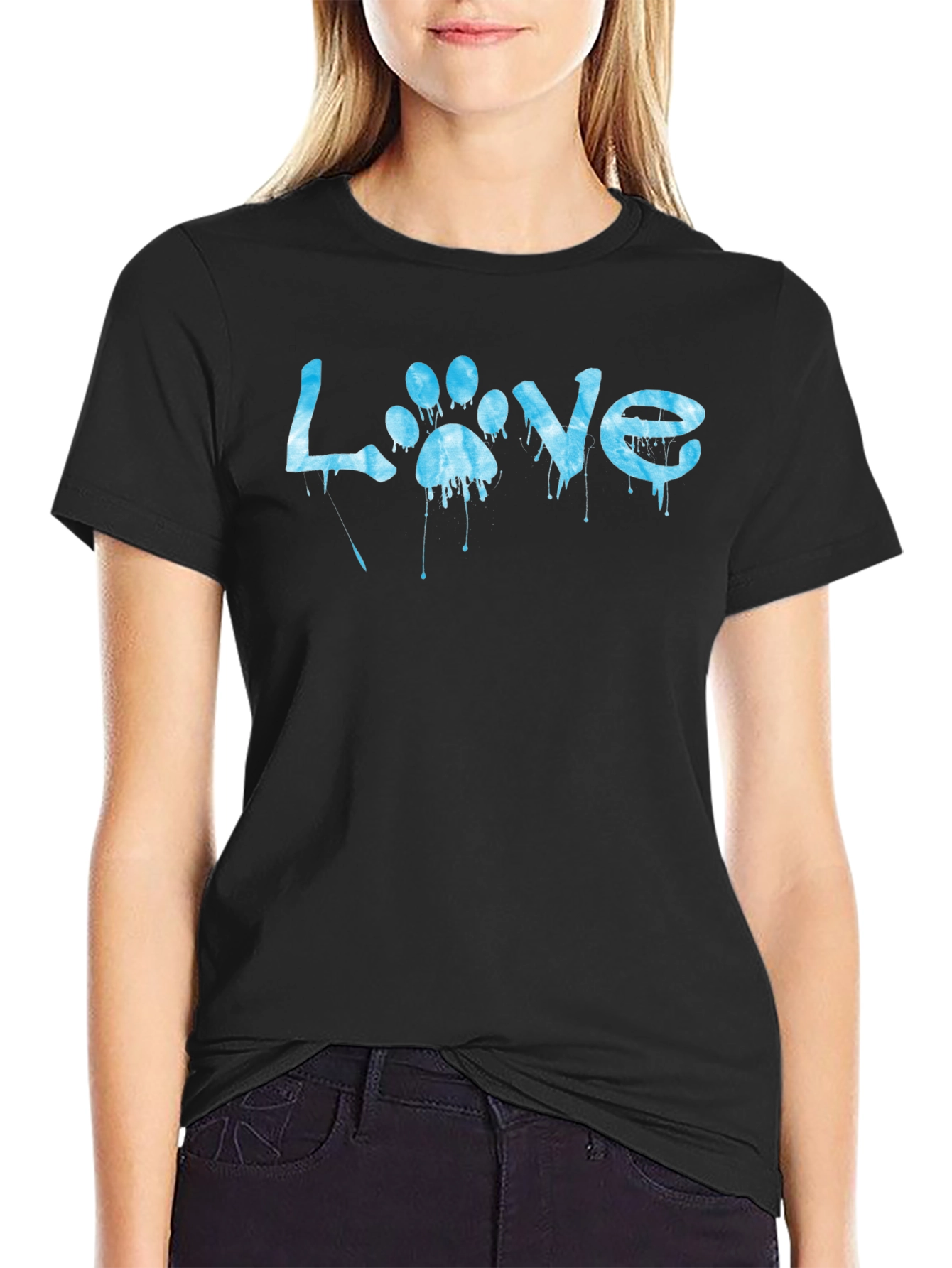 Love Paw Print Graphic T-Shirt - Casual Black Tee