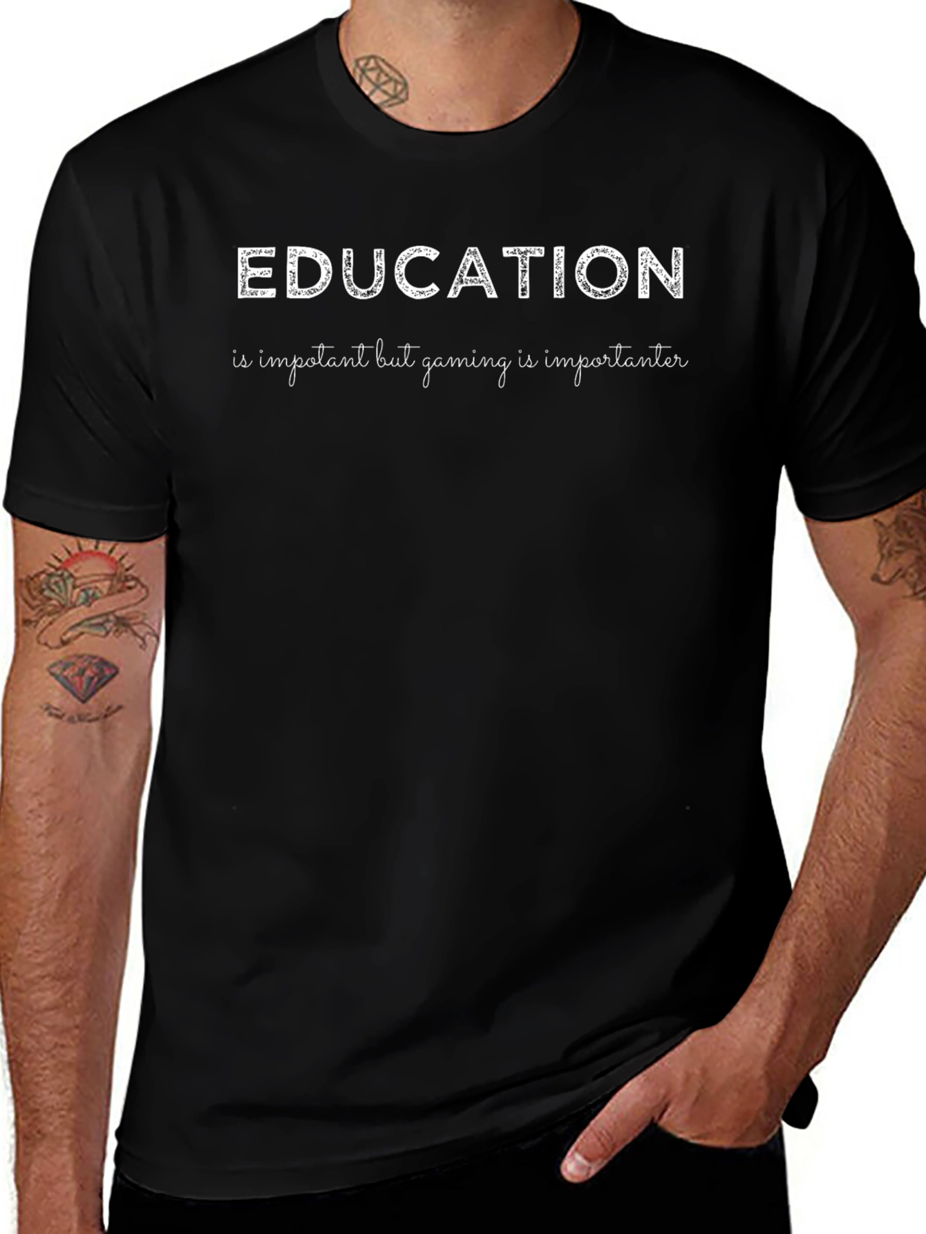 Education Important Gaming Importanter Black T-Shirt