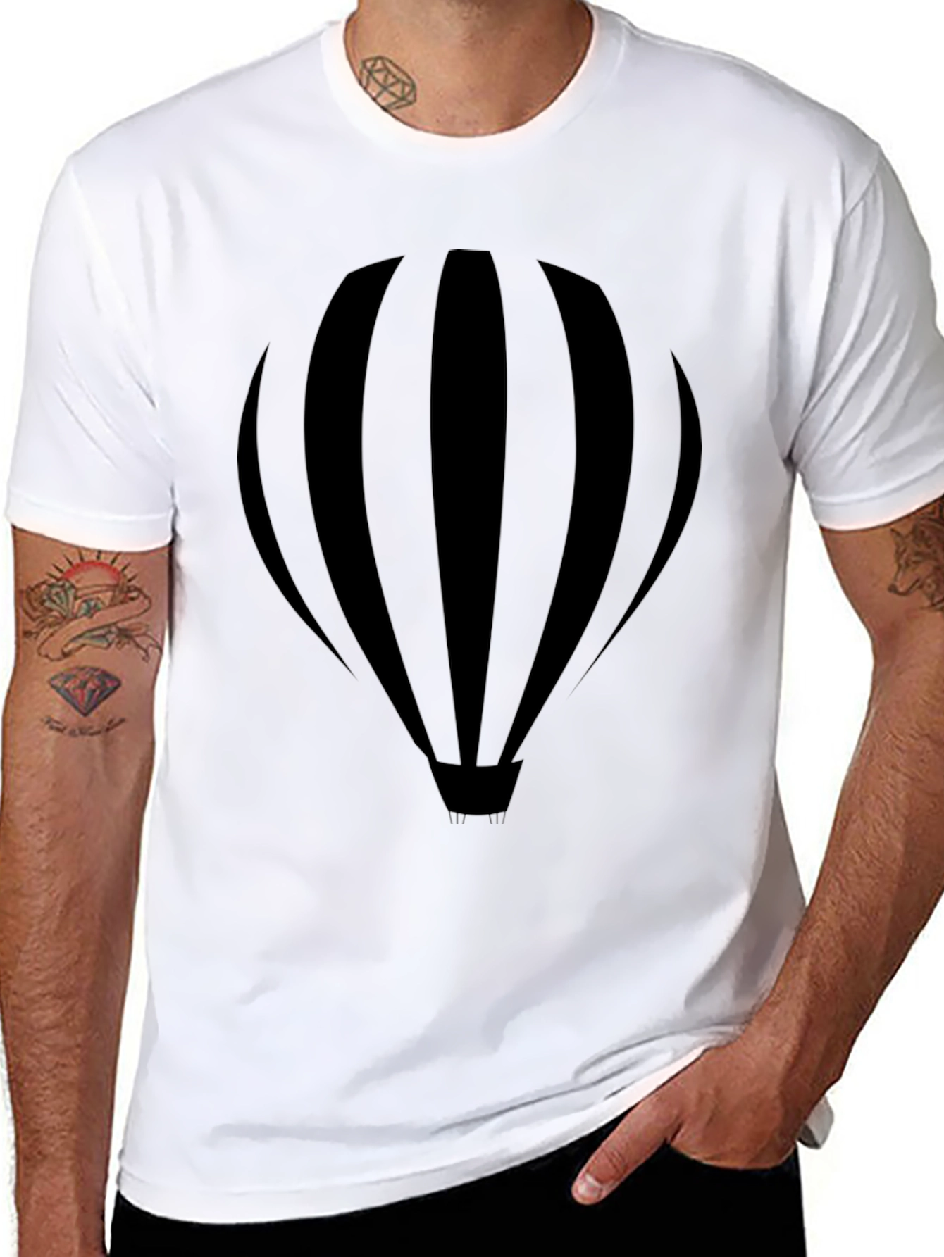 Black Hot Air Balloon Graphic Tee for Men