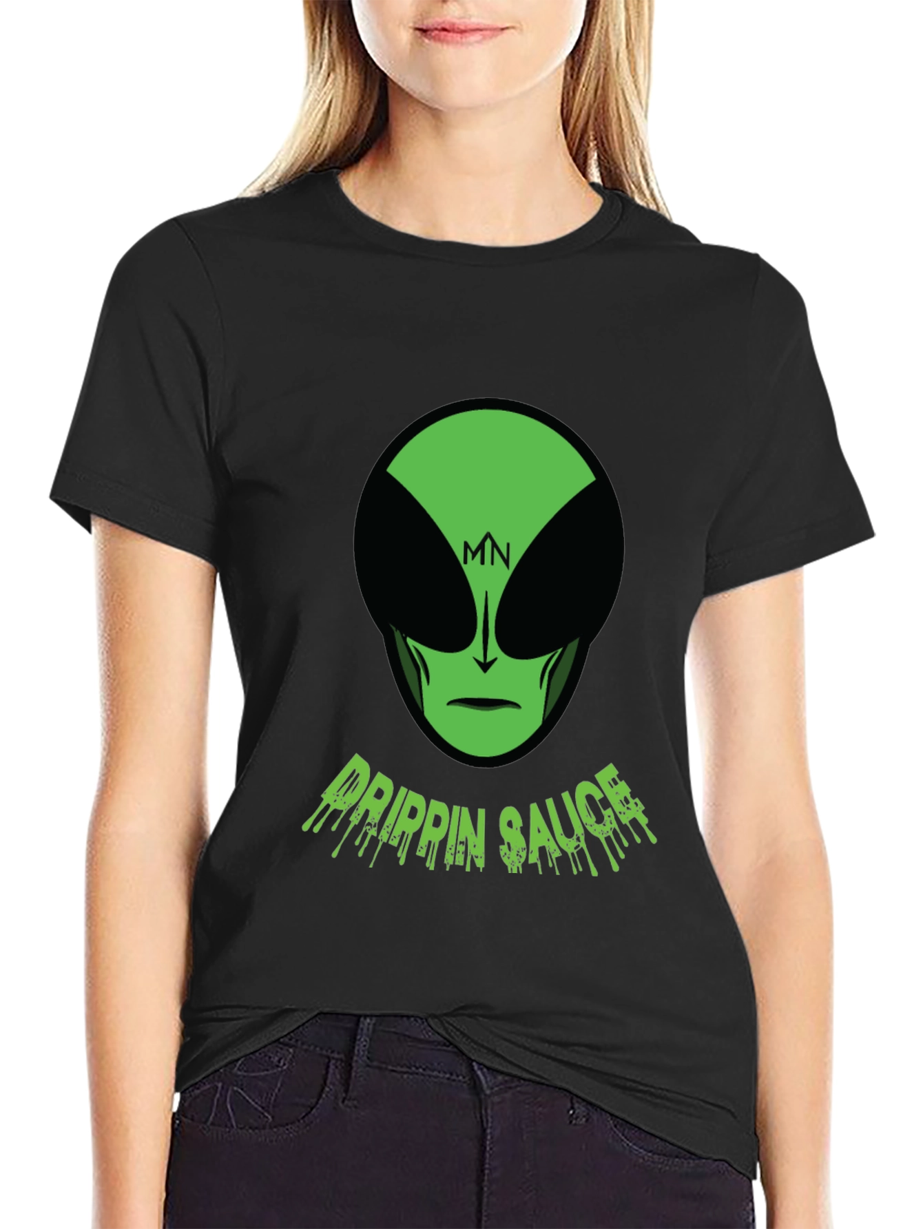 Mens Black Drippin Sauce Alien Graphic Tee