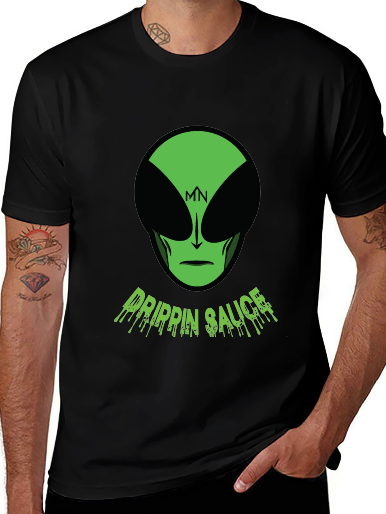 Mens Black Drippin Sauce Alien Graphic Tee