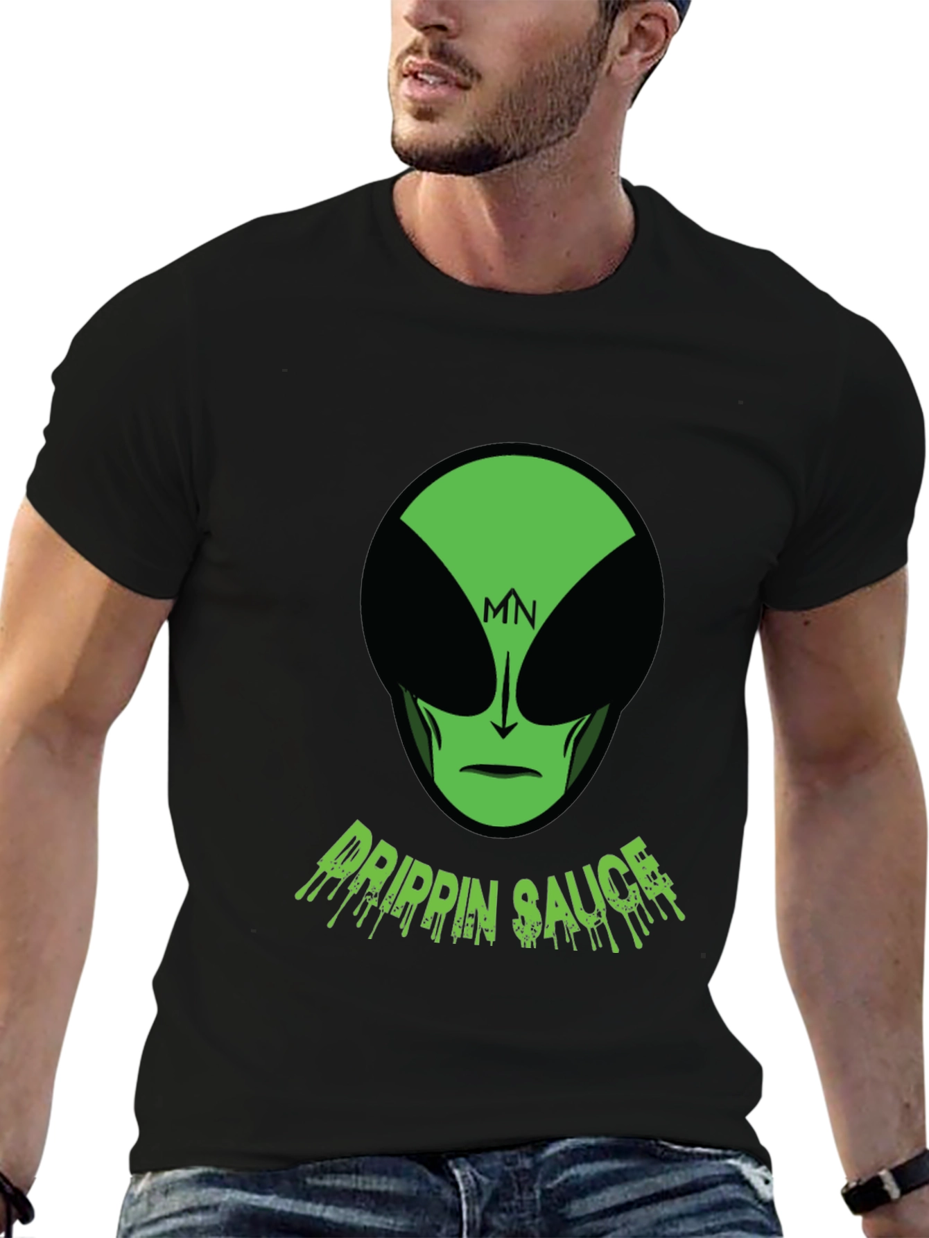 Mens Black Drippin Sauce Alien Graphic Tee