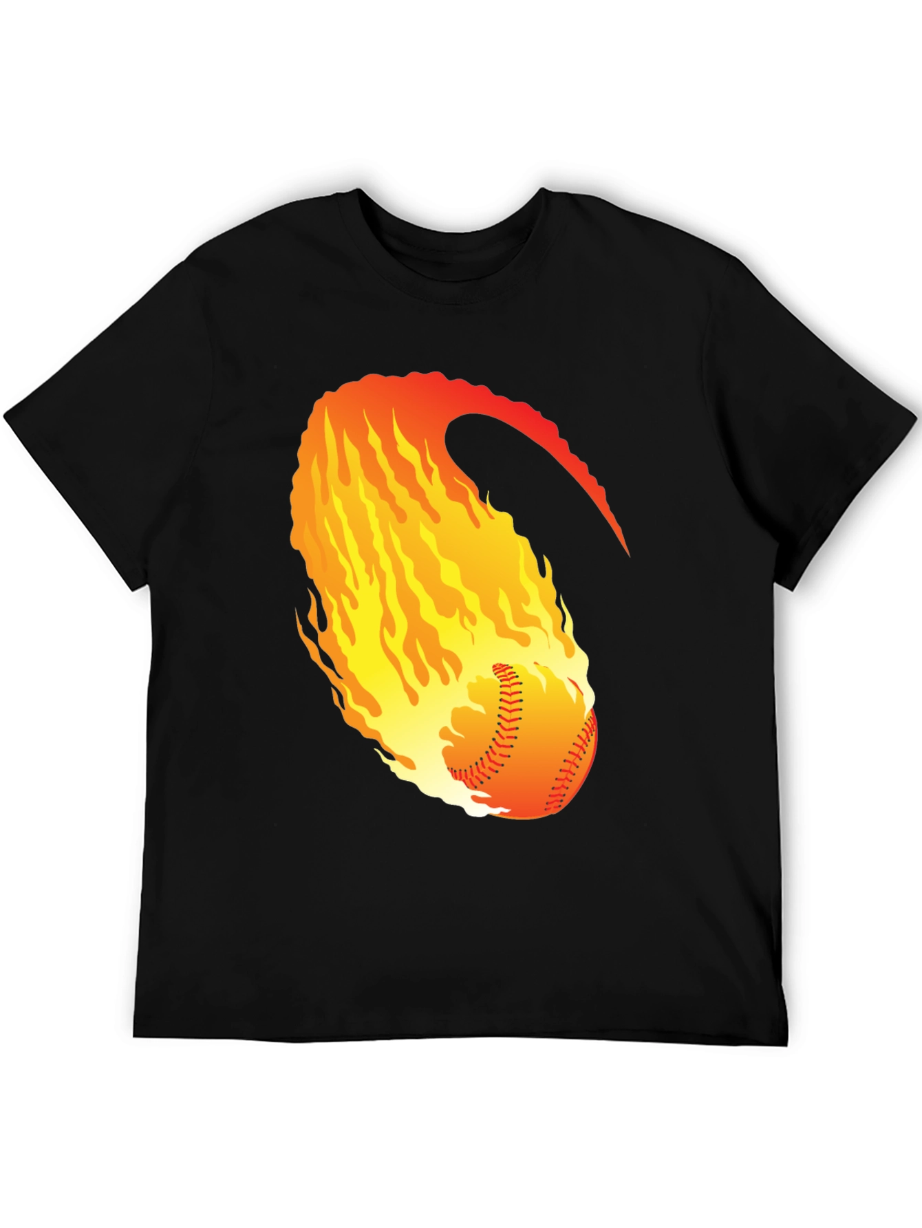 Fiery Baseball Graphic Tee - Black Cotton Shirt