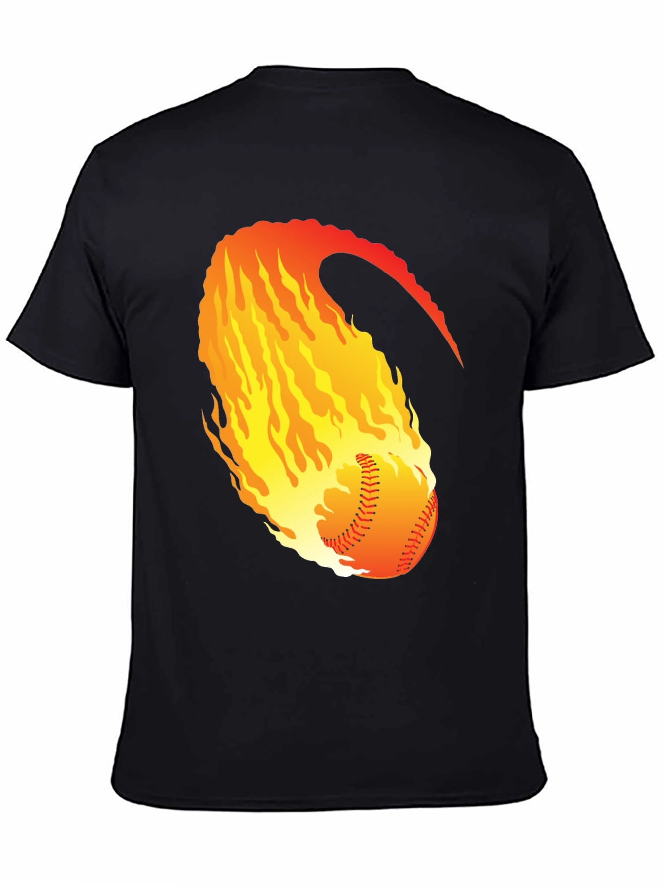 Fiery Baseball Graphic Tee - Black Cotton Shirt