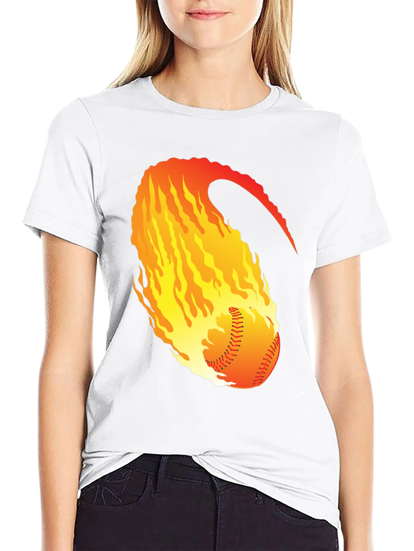 Fiery Baseball Graphic Tee - Black Cotton Shirt