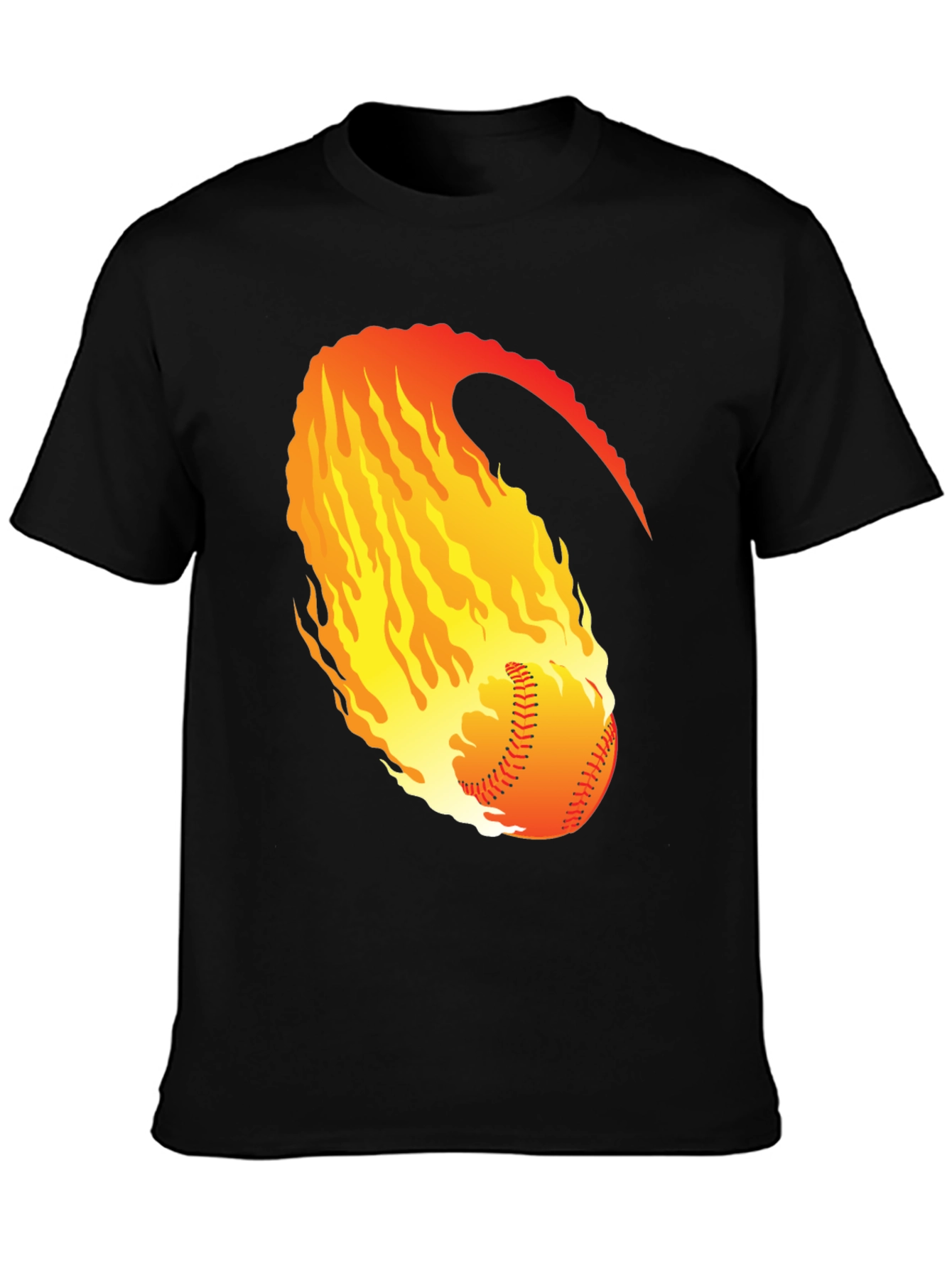 Fiery Baseball Graphic Tee - Black Cotton Shirt