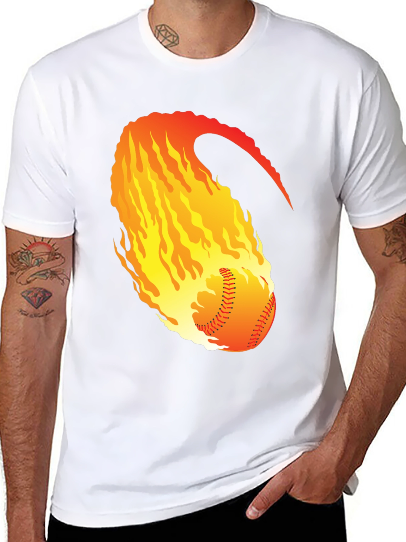 Fiery Baseball Graphic Tee - Black Cotton Shirt