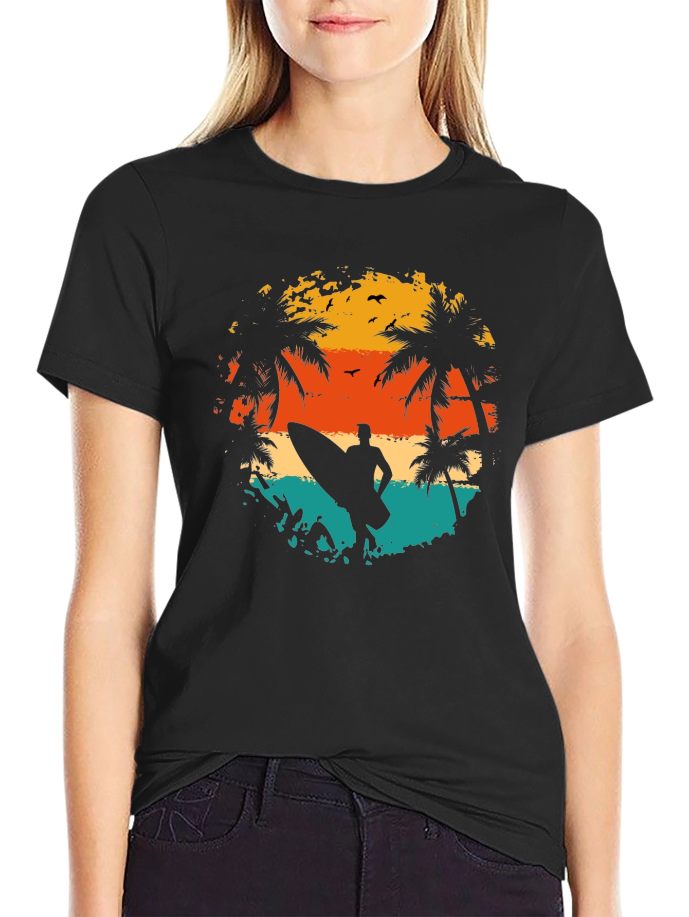 Surfer Sunset Graphic Tee - Black