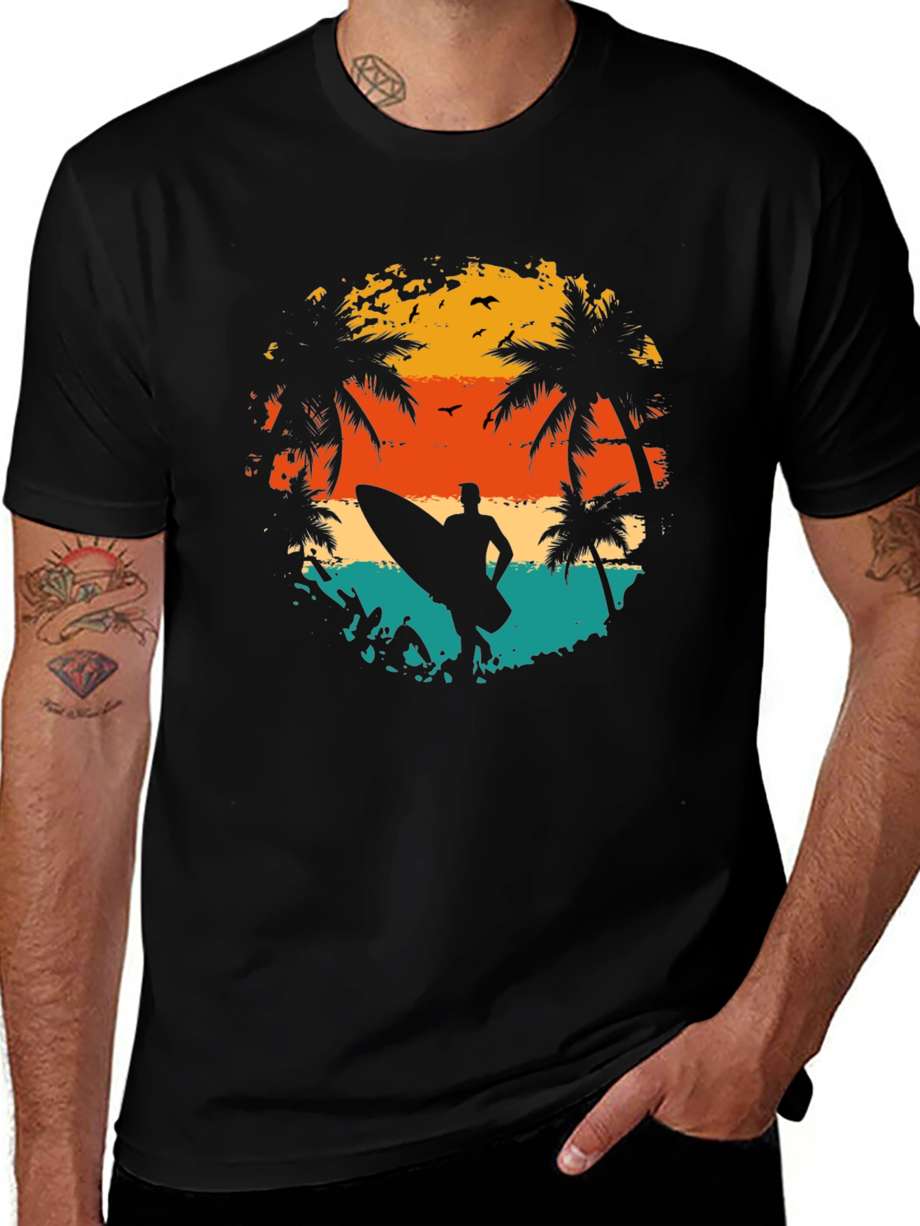 Surfer Sunset Graphic Tee - Black