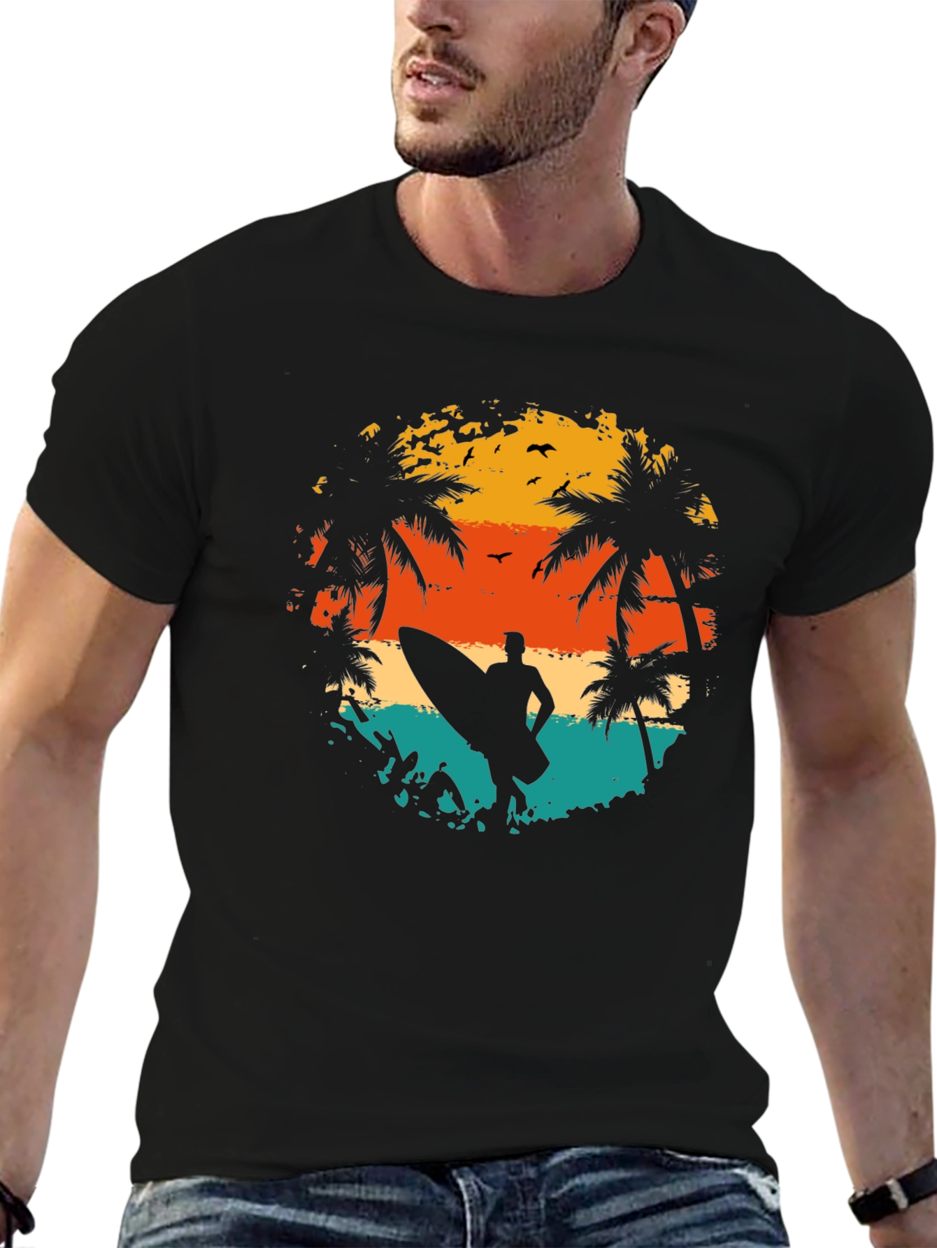Surfer Sunset Graphic Tee - Black
