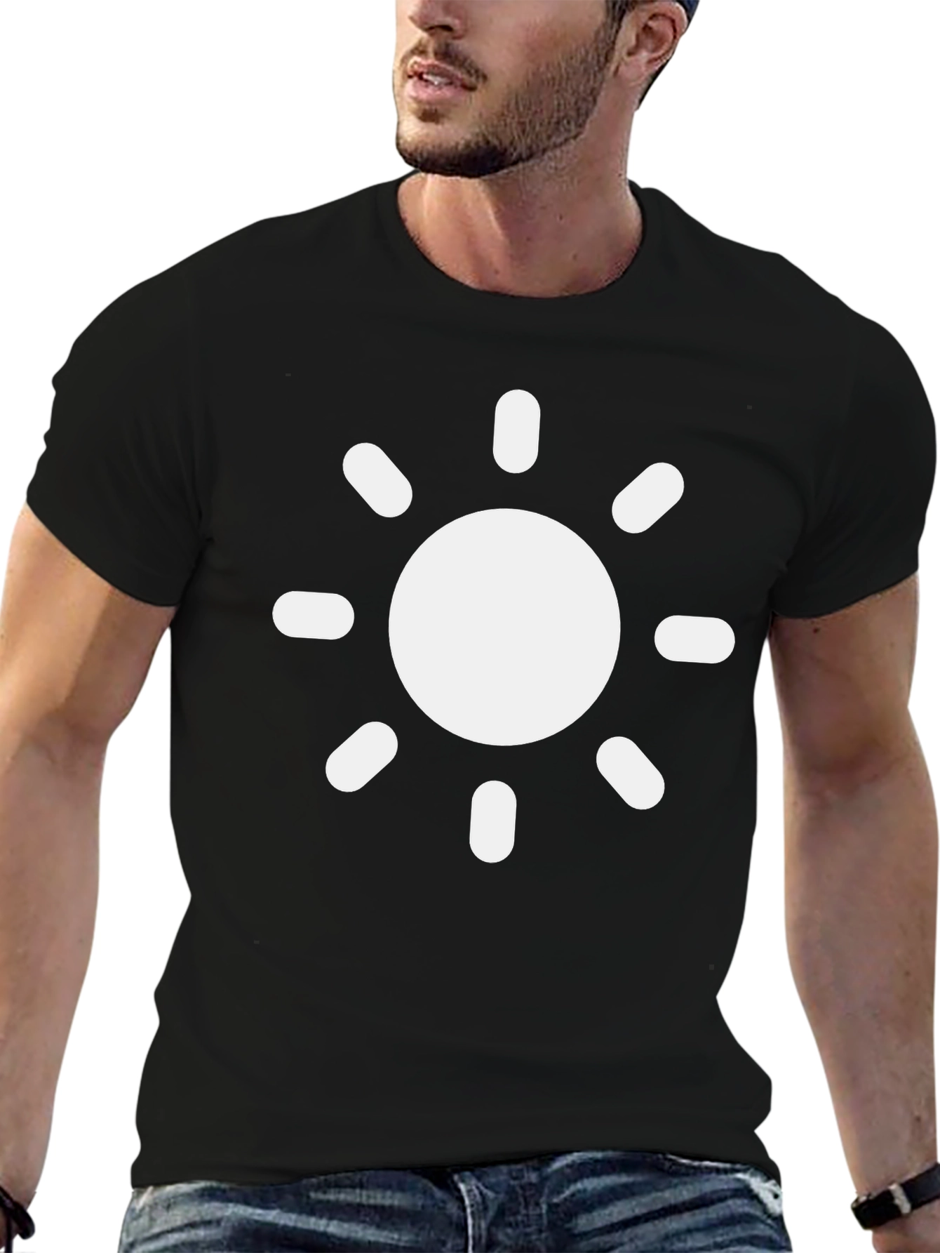 Black T-Shirt with Sun Graphic Print