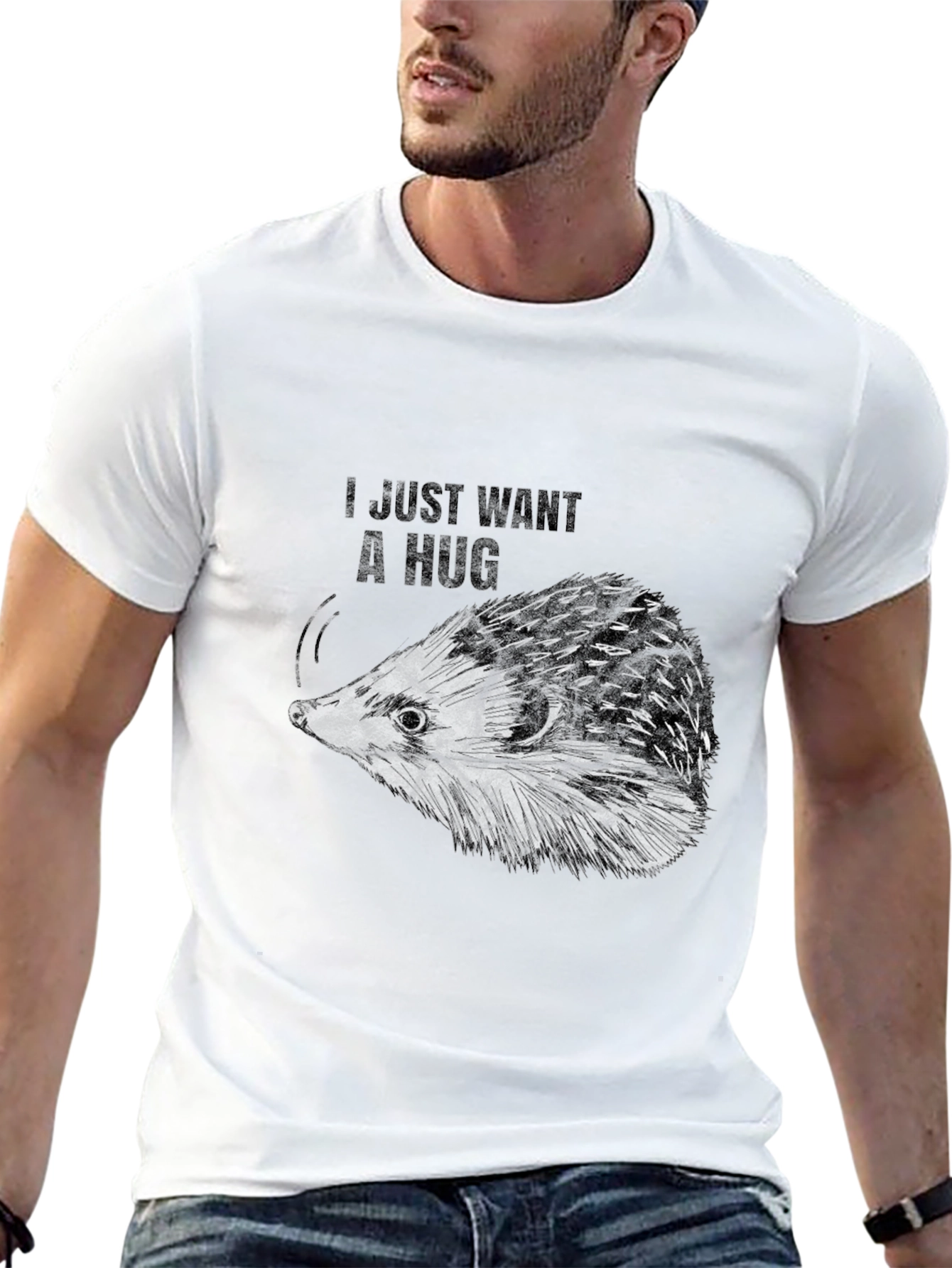 I Just Want A Hug Hedgehog Black T-Shirt