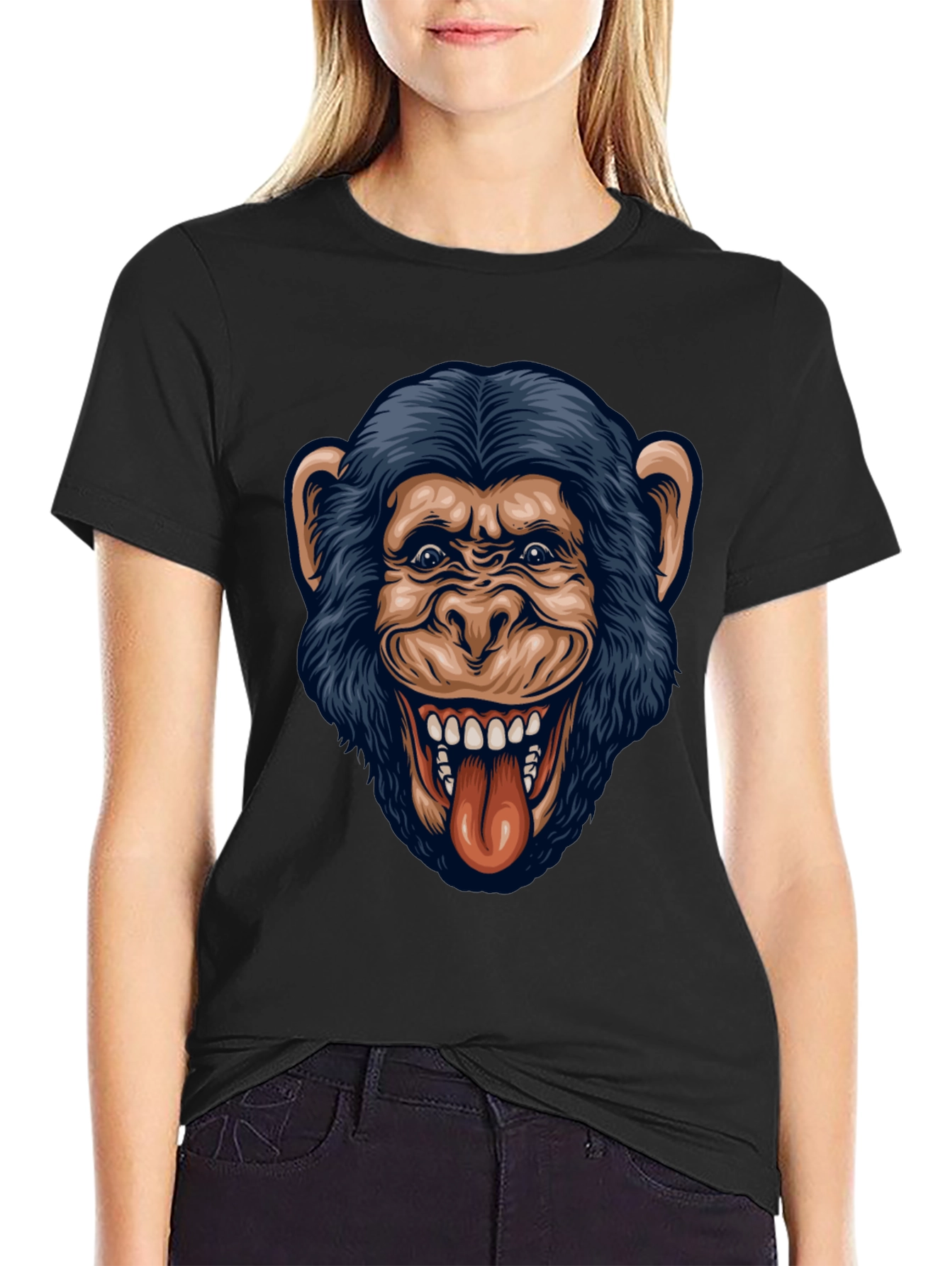 Funny Monkey Graphic Black T-Shirt