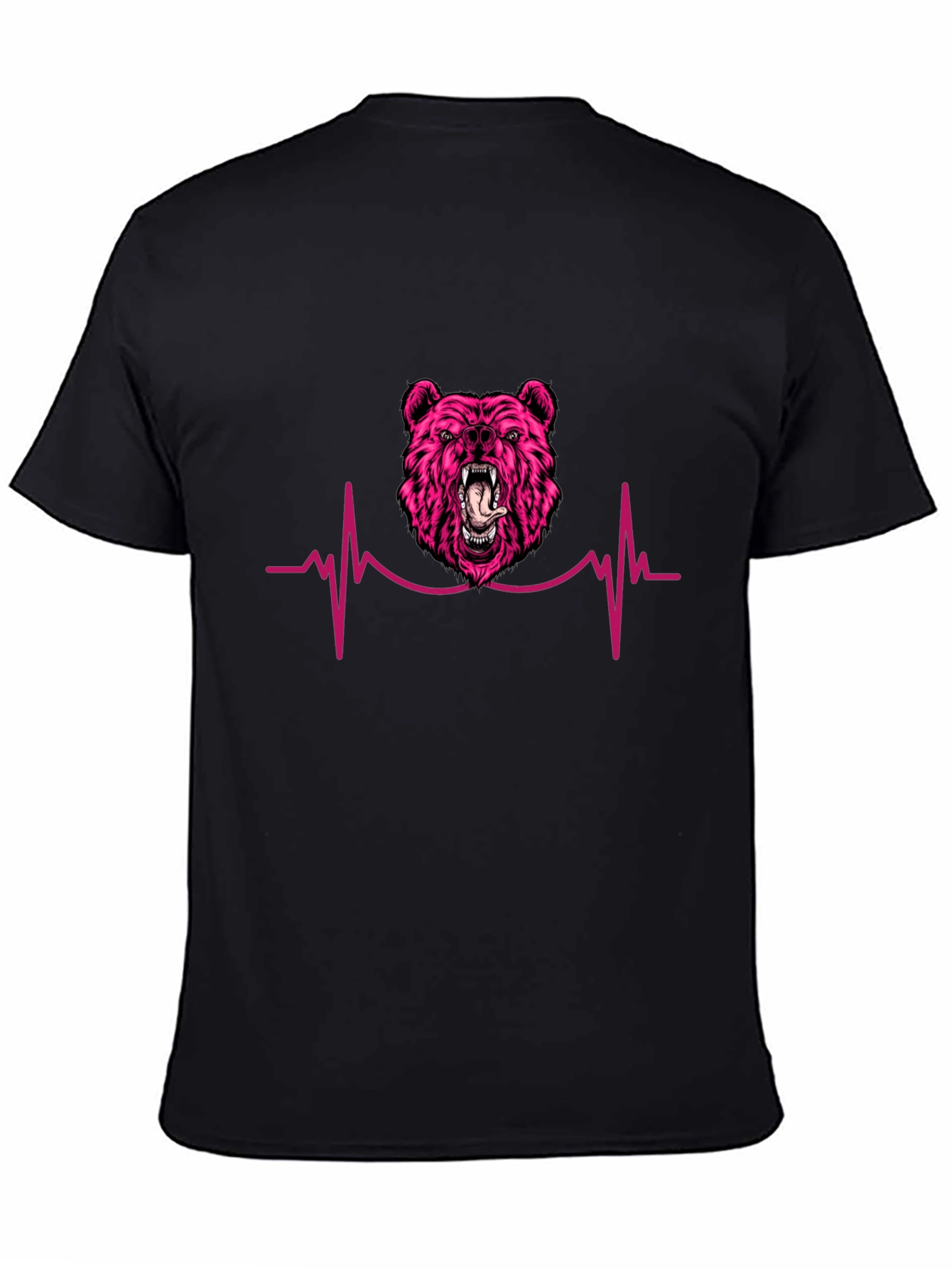 Pink Bear Heartbeat Black T-Shirt