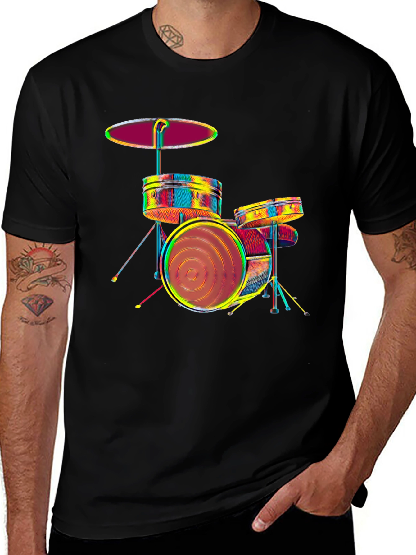 Vibrant Drum Set Graphic Tee - Music Lovers T-Shirt