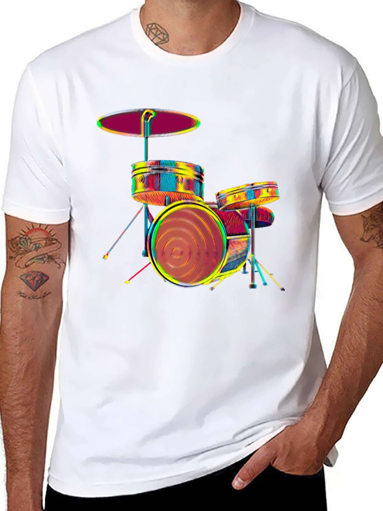 Vibrant Drum Set Graphic Tee - Music Lovers T-Shirt