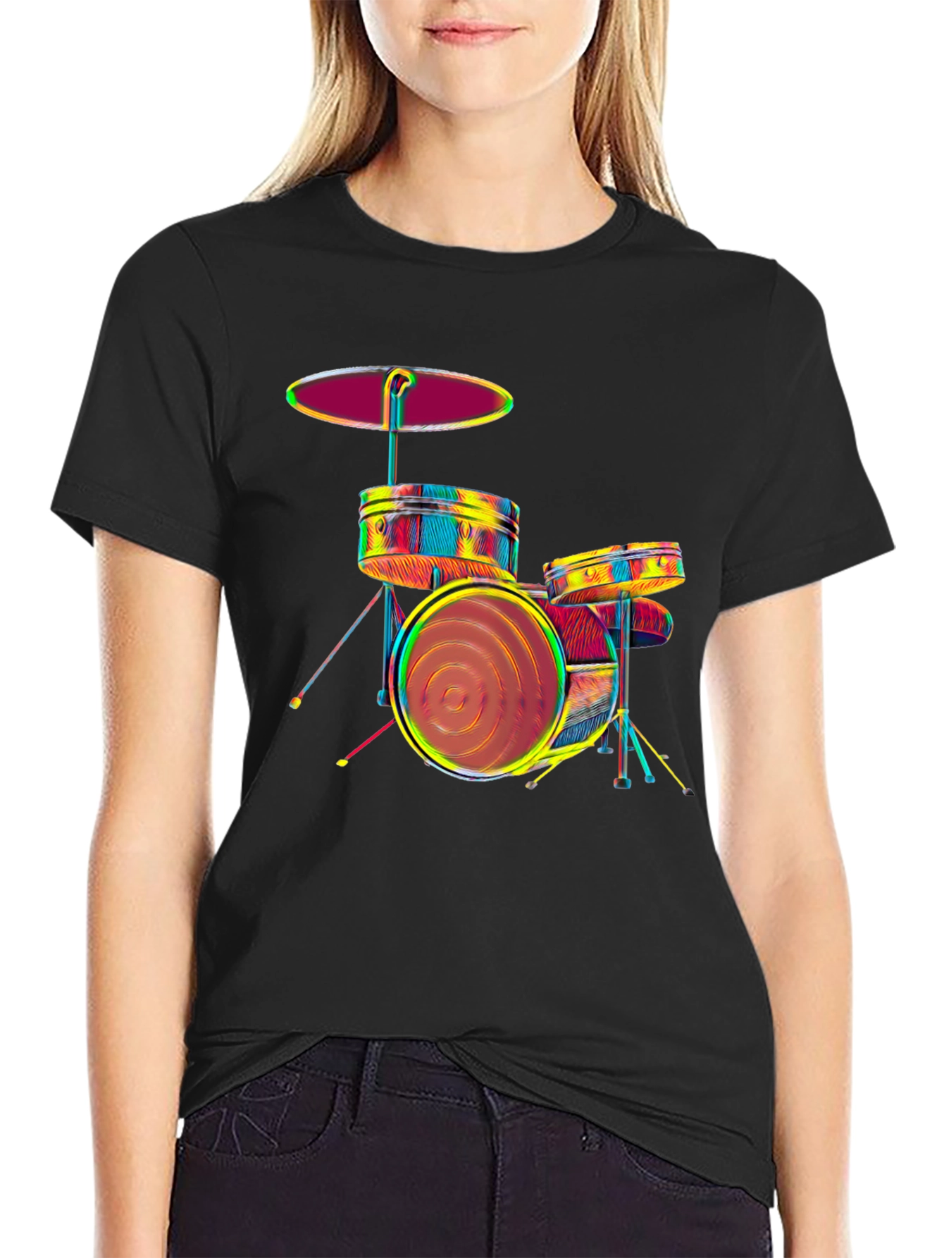 Vibrant Drum Set Graphic Tee - Music Lovers T-Shirt
