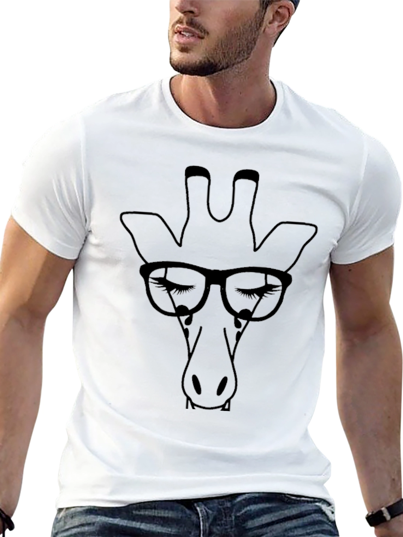 Giraffe with Glasses Graphic Tee - Cool Black T-Shirt