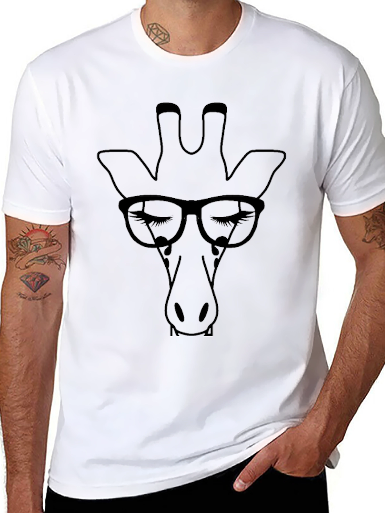 Giraffe with Glasses Graphic Tee - Cool Black T-Shirt