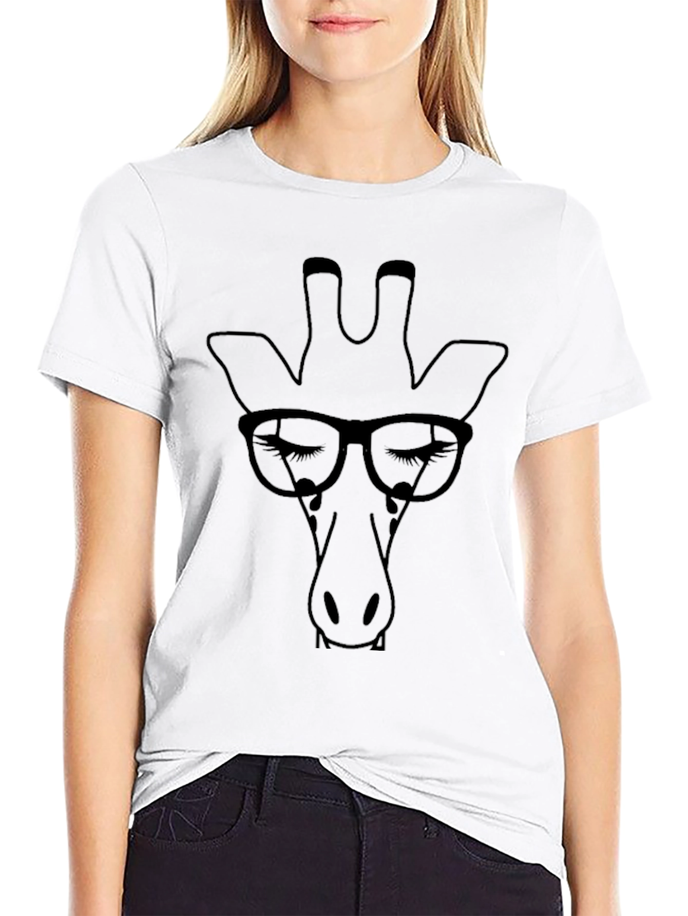 Giraffe with Glasses Graphic Tee - Cool Black T-Shirt
