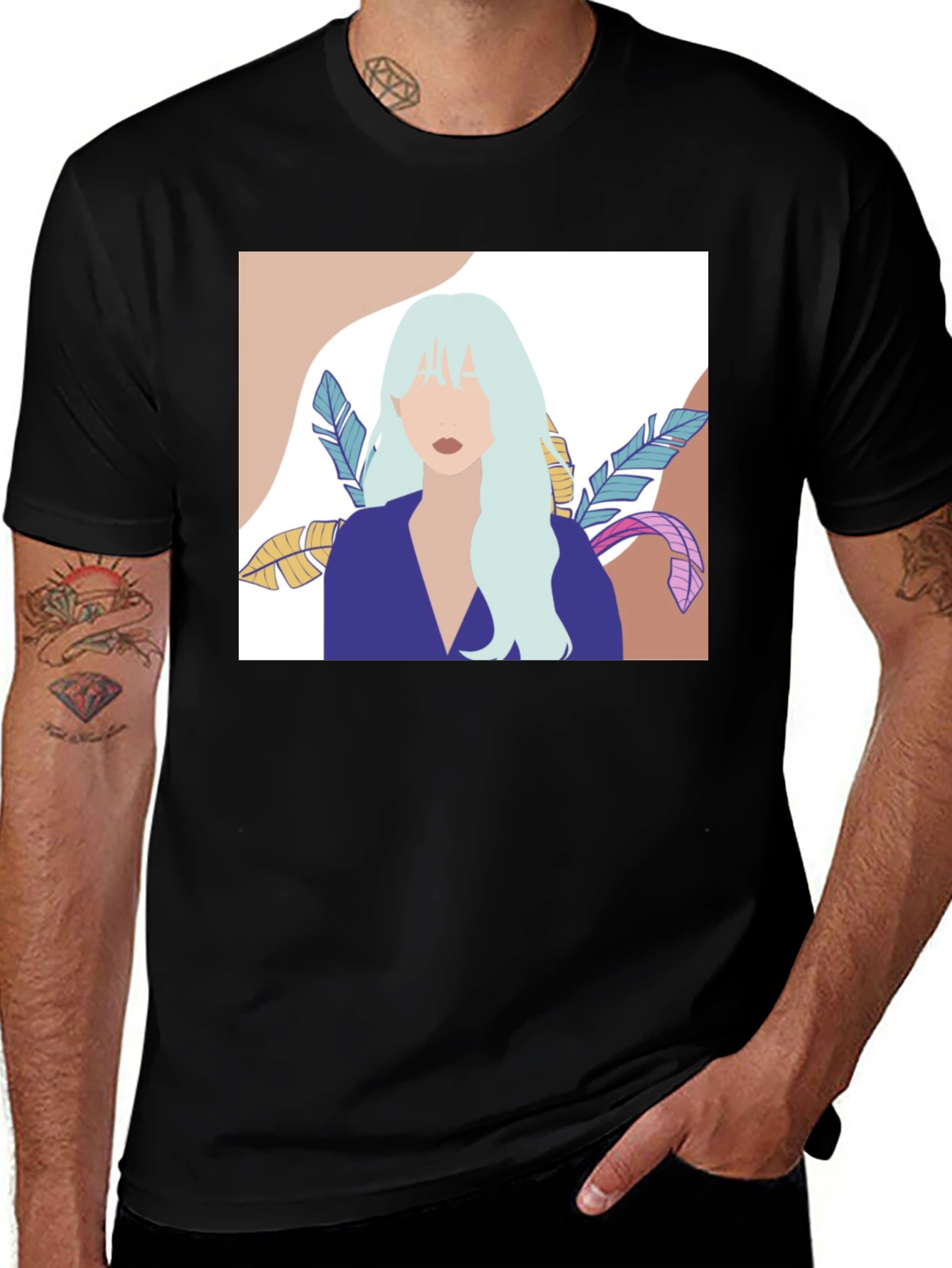 Abstract Woman Portrait Graphic T-Shirt - Black