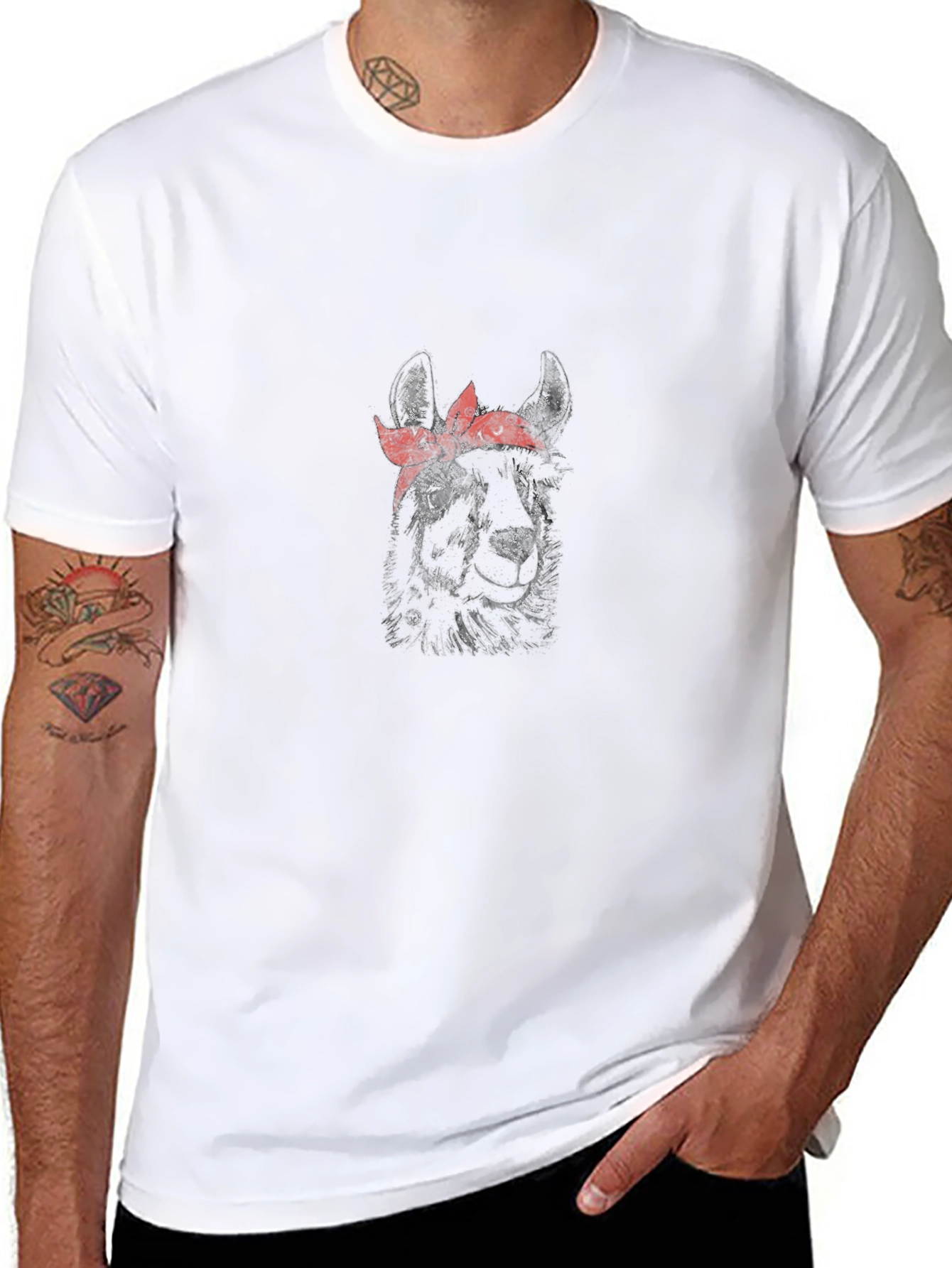 Llama Bandana Graphic Tee - Trendy Mens Black T-Shirt
