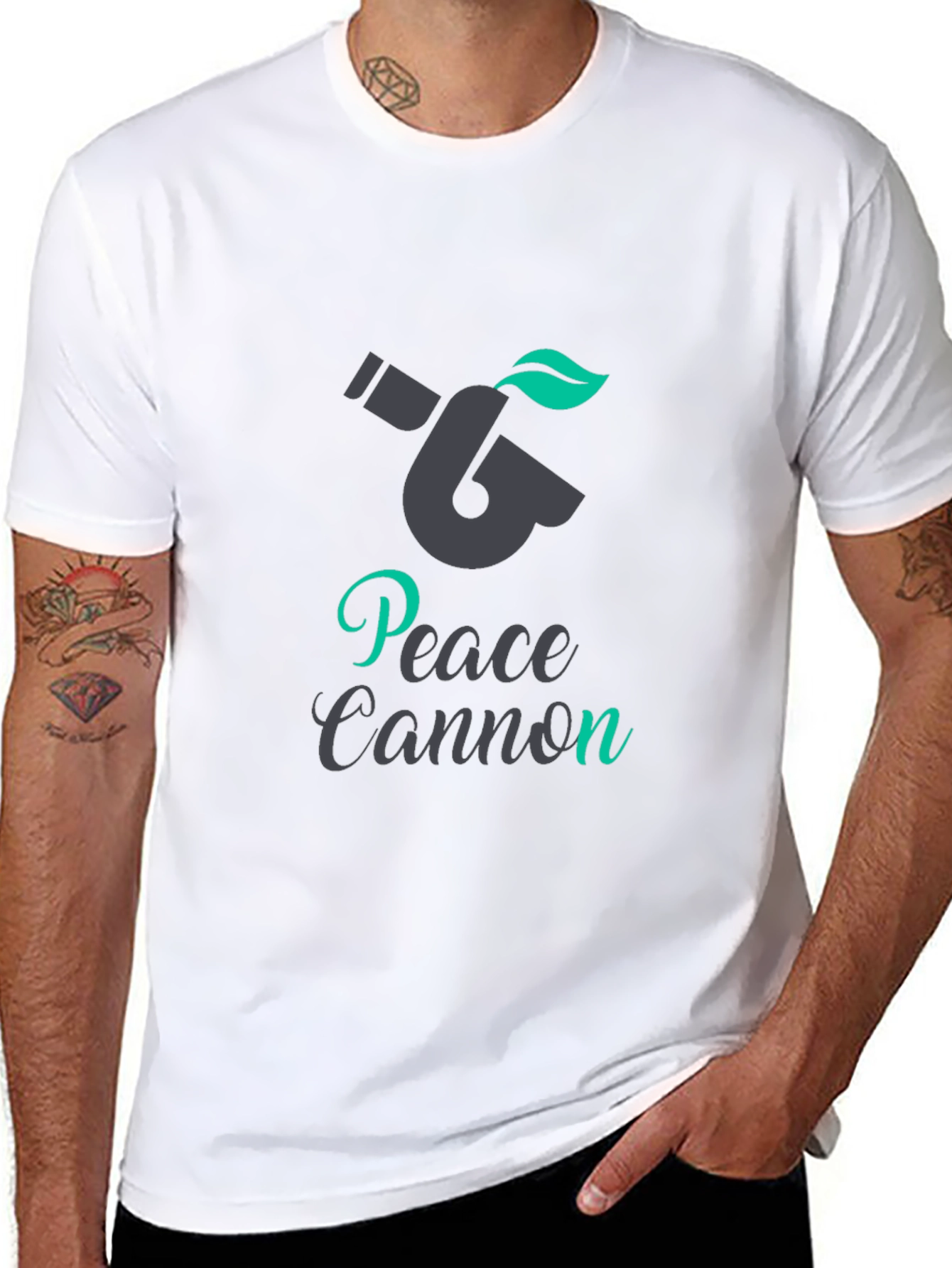 Peace Cannon Graphic Tee - Black Crew Neck T-Shirt