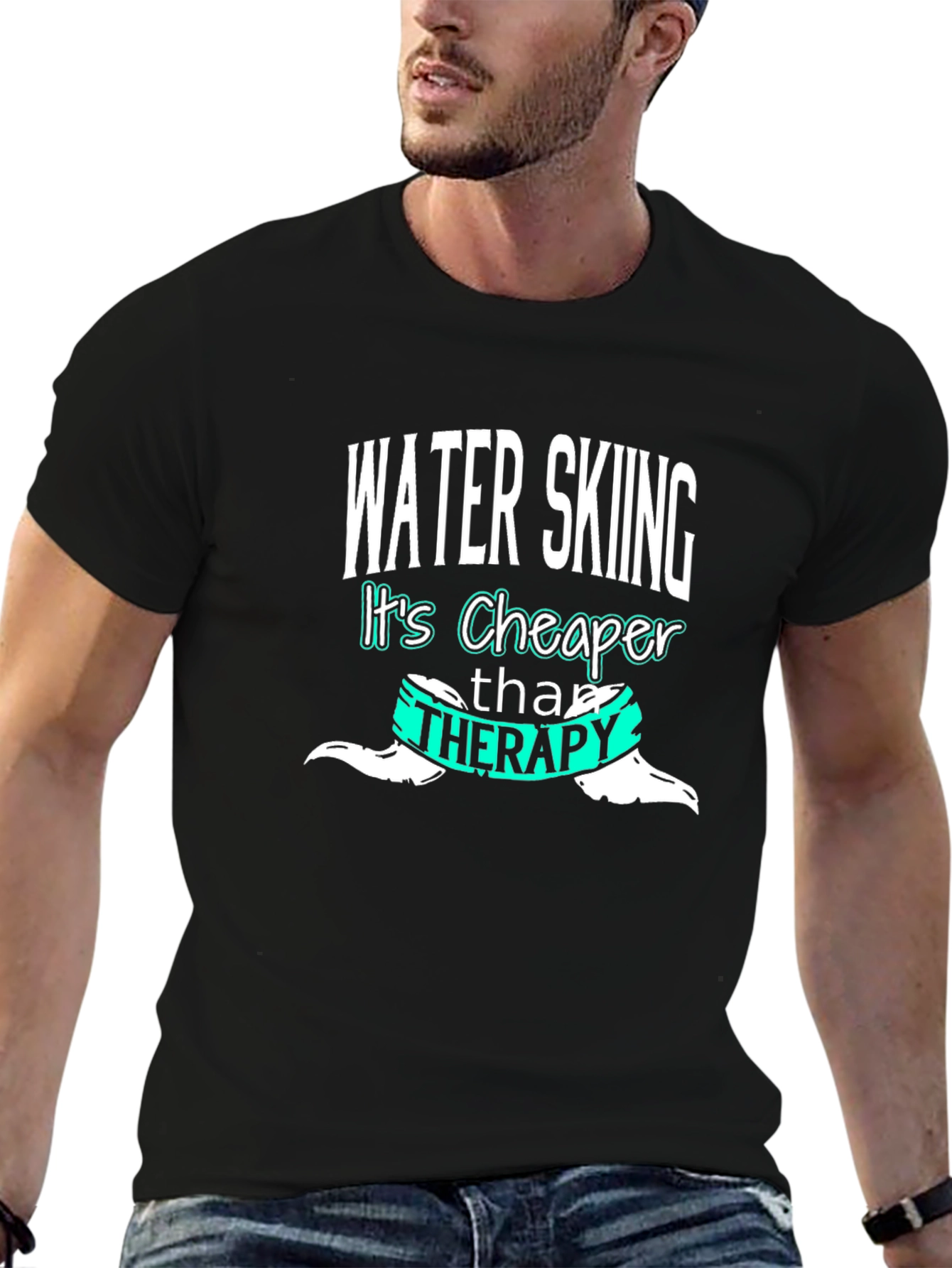 Water Skiing Cheaper Than Therapy Black T-Shirt