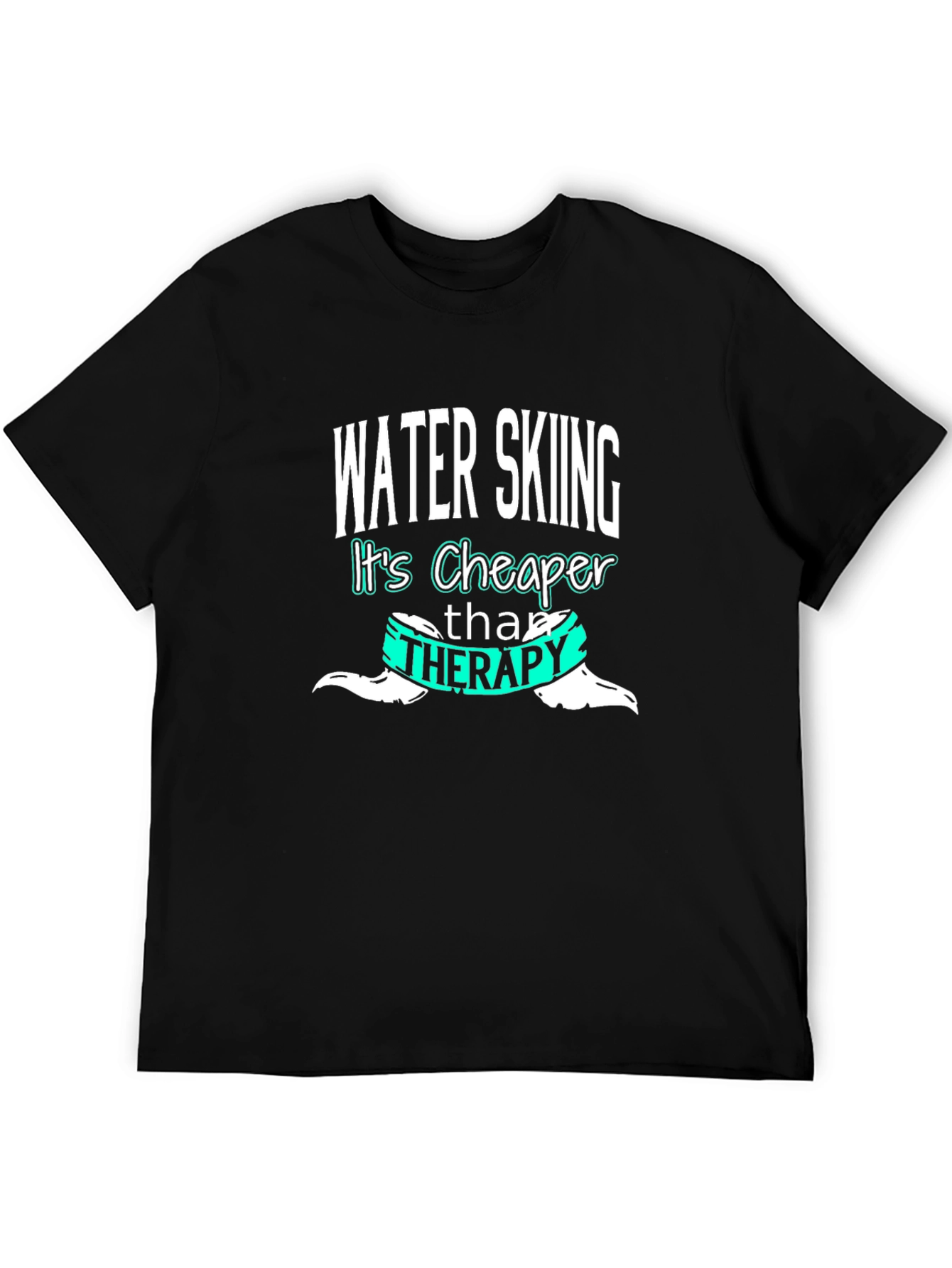 Water Skiing Cheaper Than Therapy Black T-Shirt