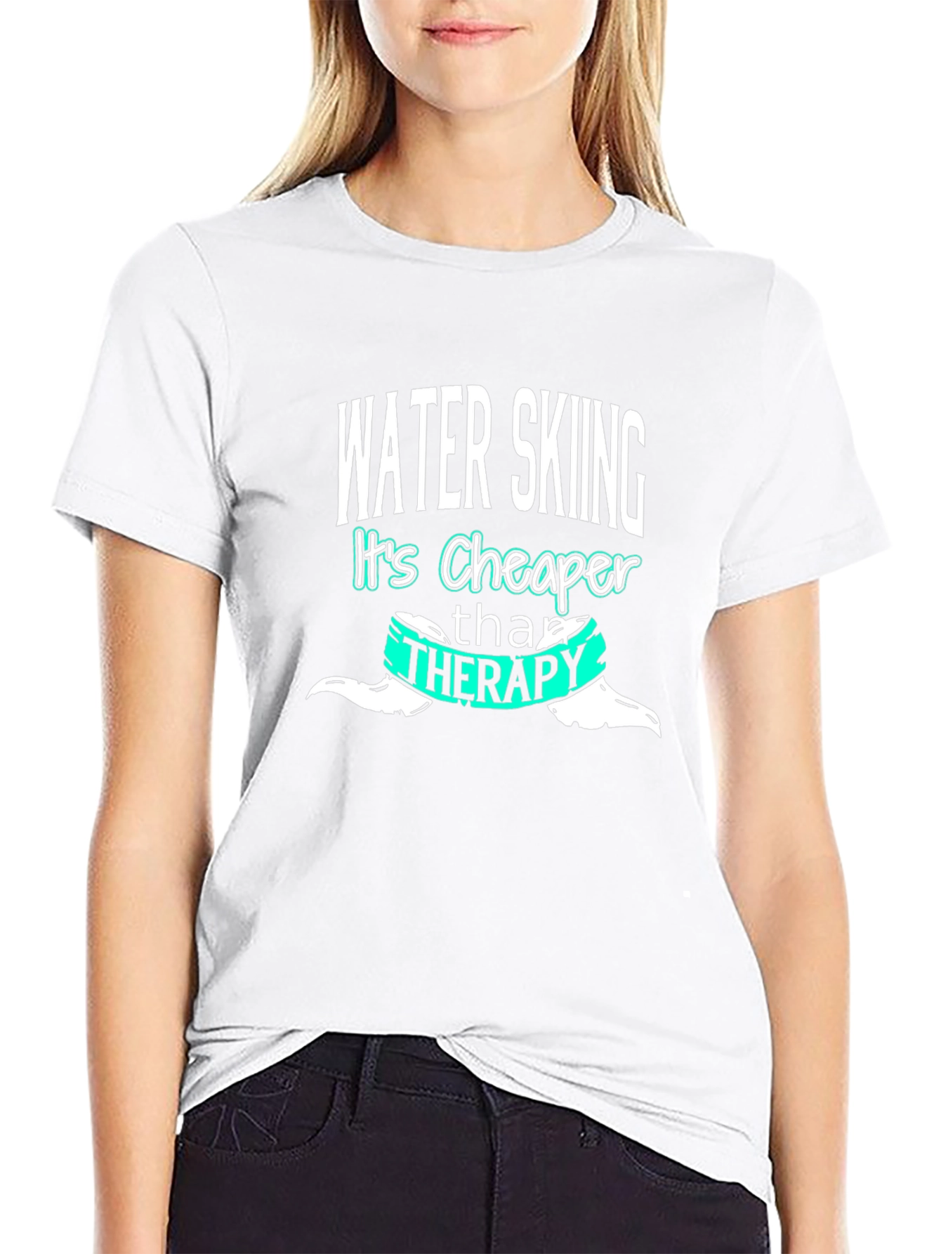 Water Skiing Cheaper Than Therapy Black T-Shirt