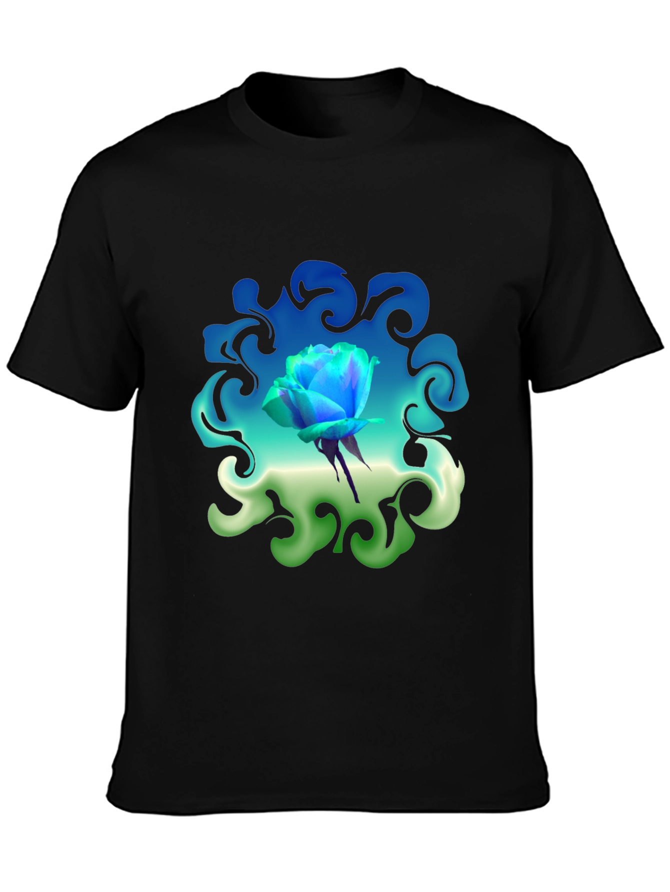 Blue Rose Graphic T-Shirt: Artistic Floral Design
