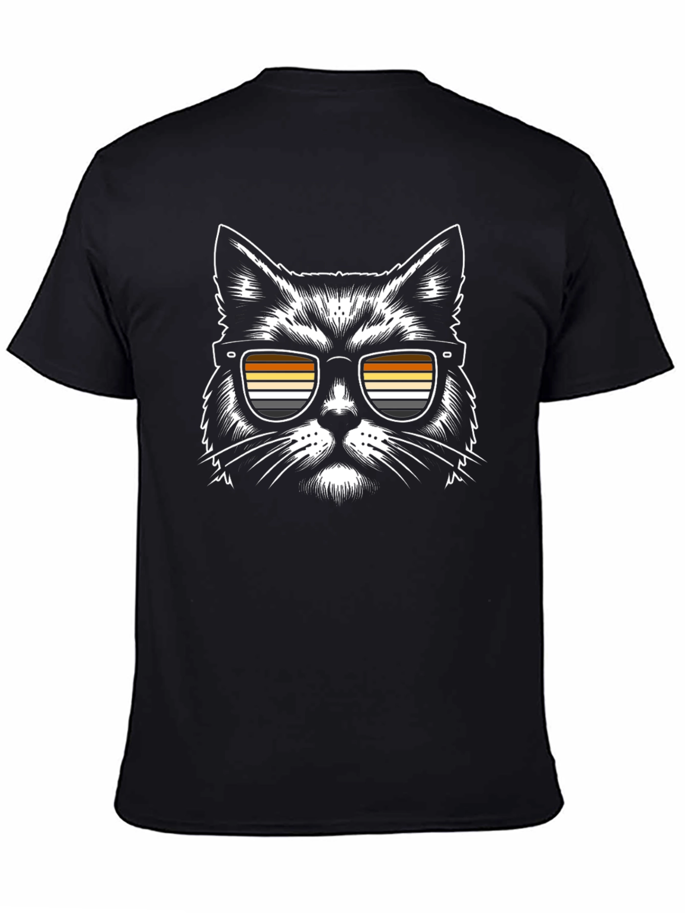Cool Cat T-Shirt - Retro Striped Sunglasses