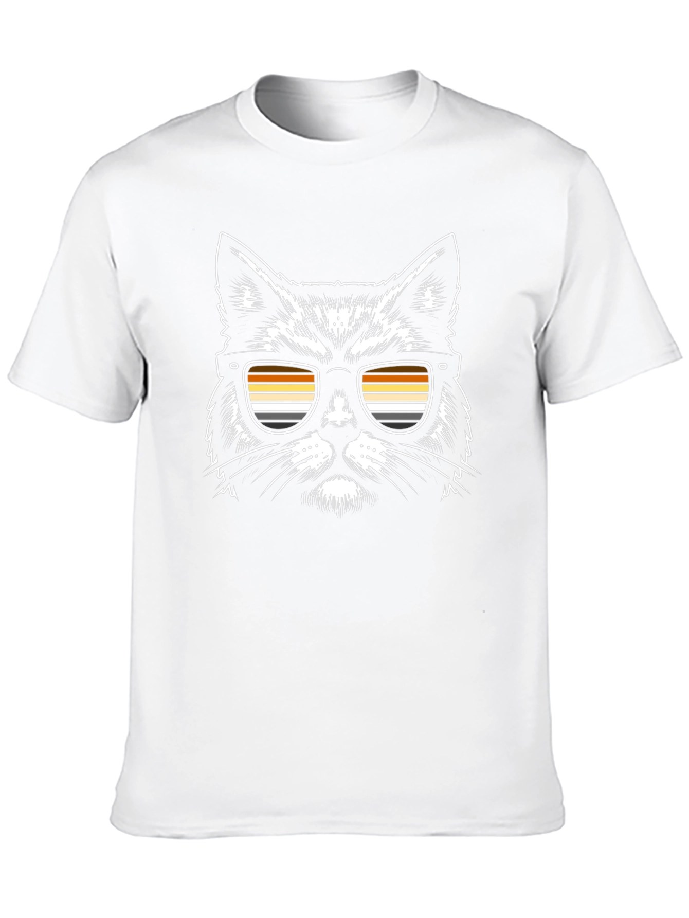 Cool Cat T-Shirt - Retro Striped Sunglasses