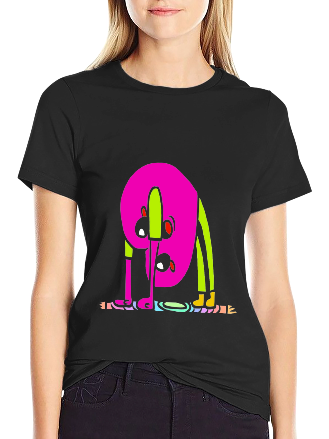 Funky Cartoon Graphic Tee - Black