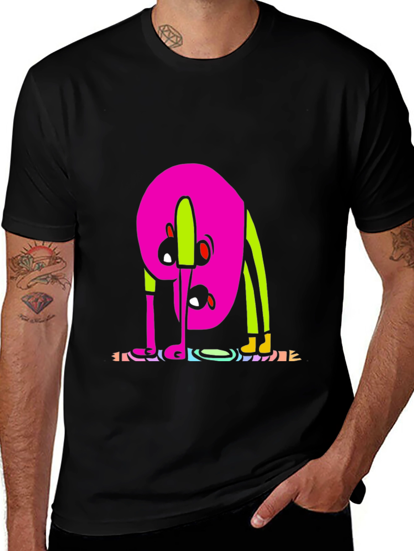Funky Cartoon Graphic Tee - Black
