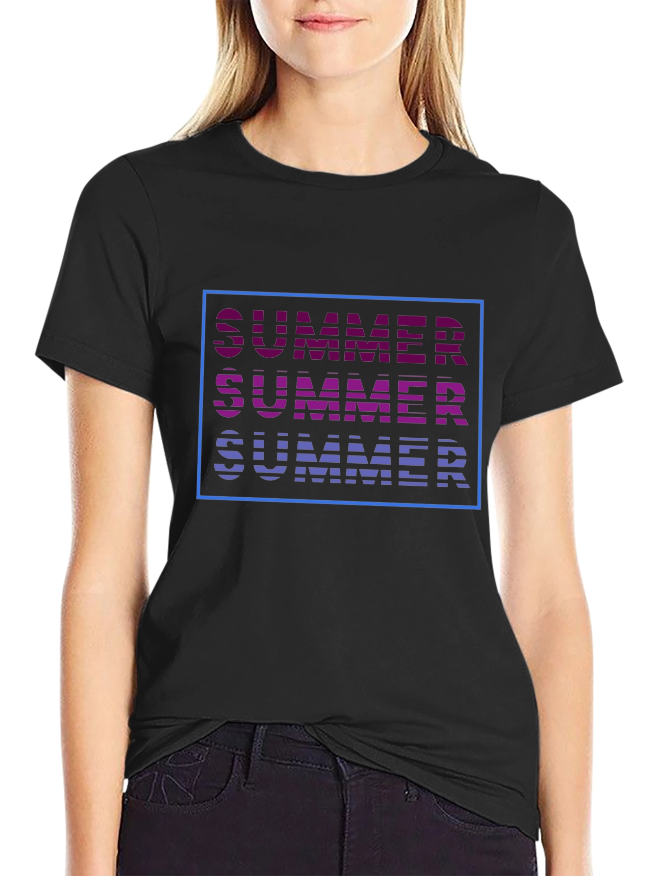 Summer Graphic Tee - Trendy Striped Text Design