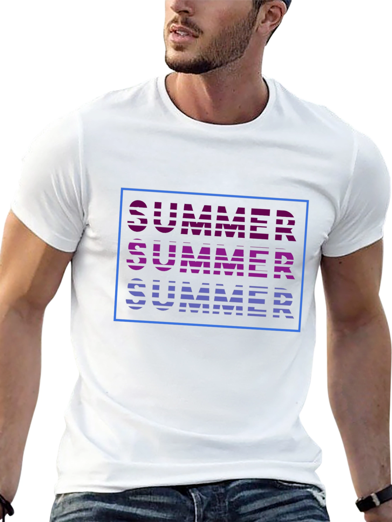 Summer Graphic Tee - Trendy Striped Text Design