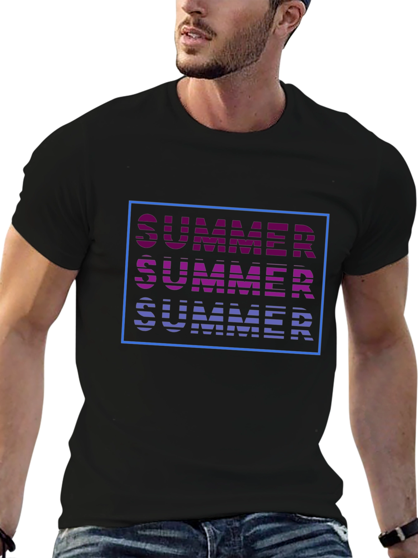 Summer Graphic Tee - Trendy Striped Text Design