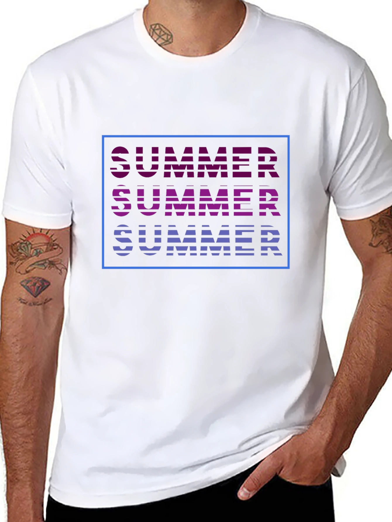 Summer Graphic Tee - Trendy Striped Text Design