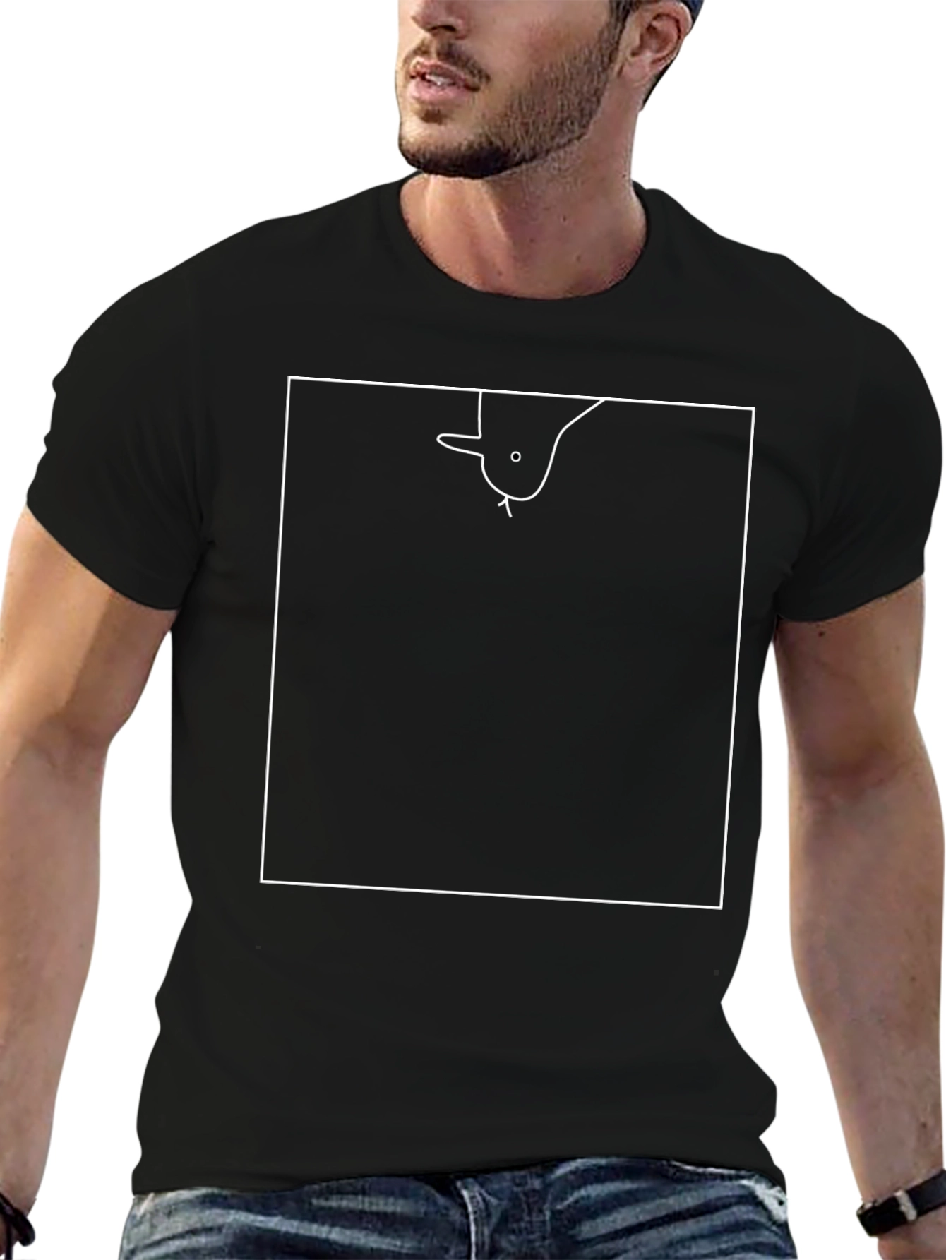 Minimalist Bird Peek T-Shirt - Black