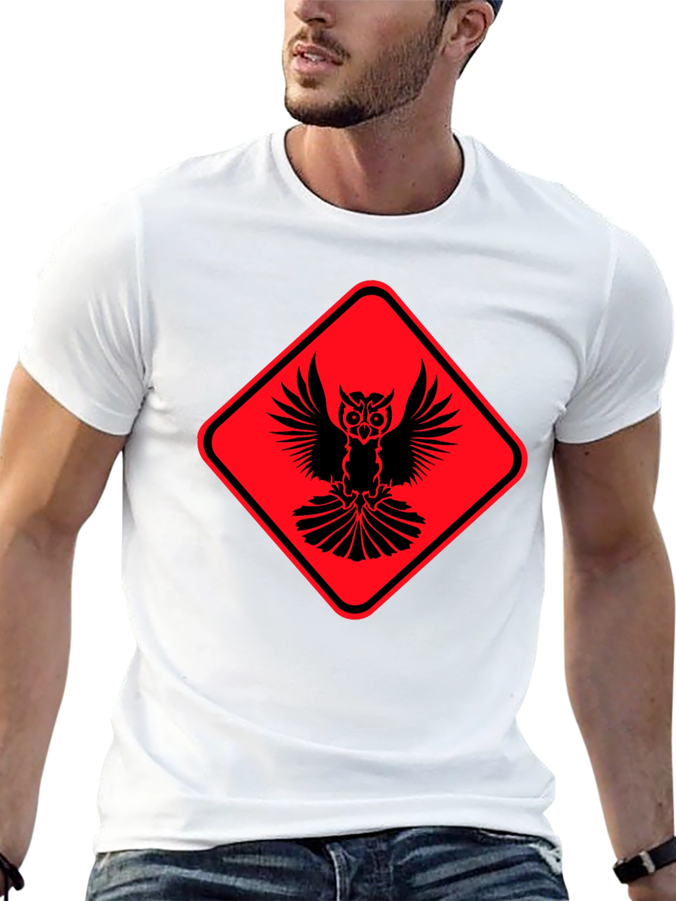 Owl Warning Sign Black T-Shirt