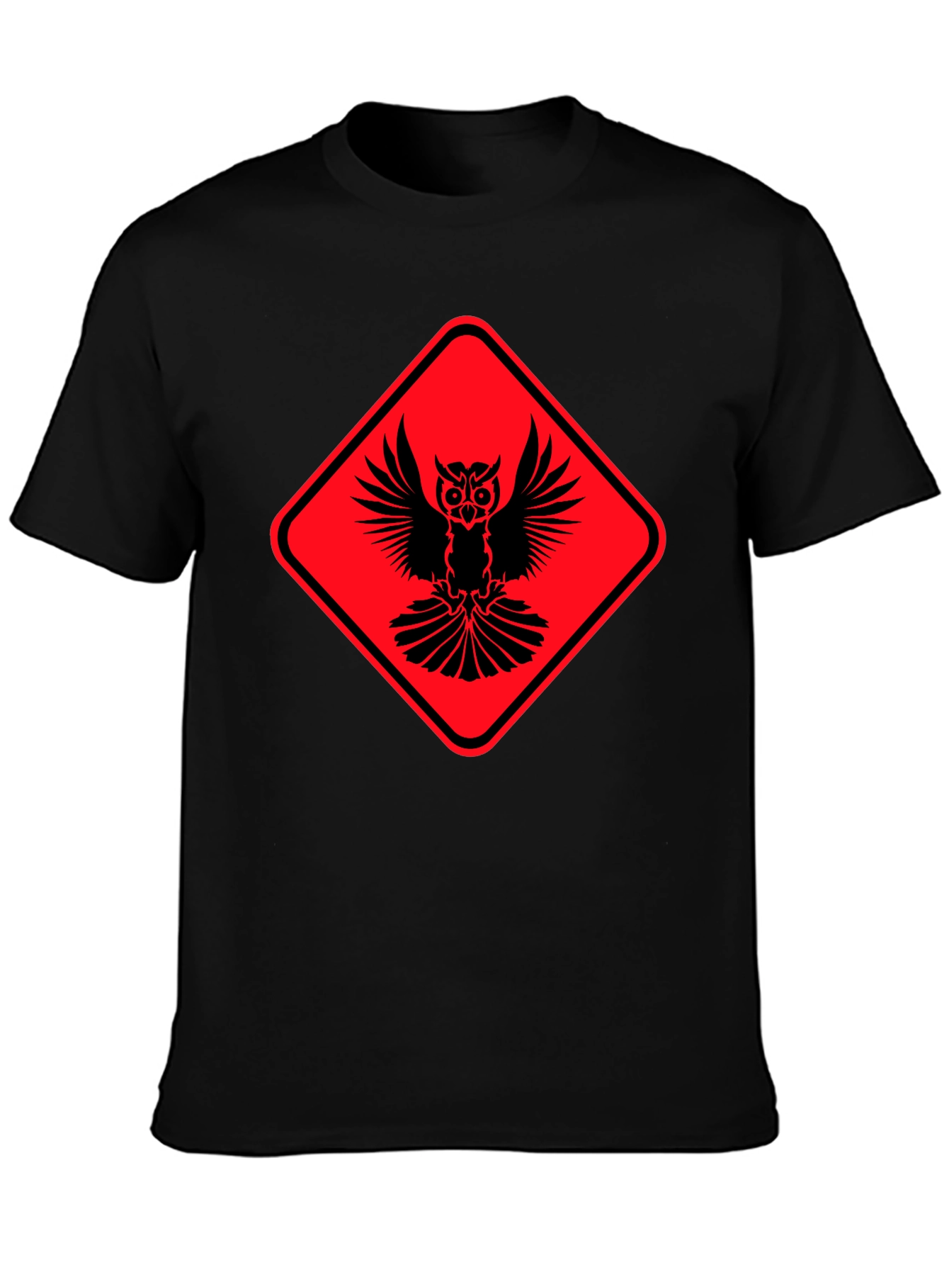 Owl Warning Sign Black T-Shirt