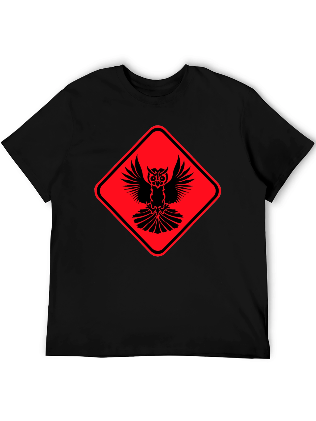 Owl Warning Sign Black T-Shirt