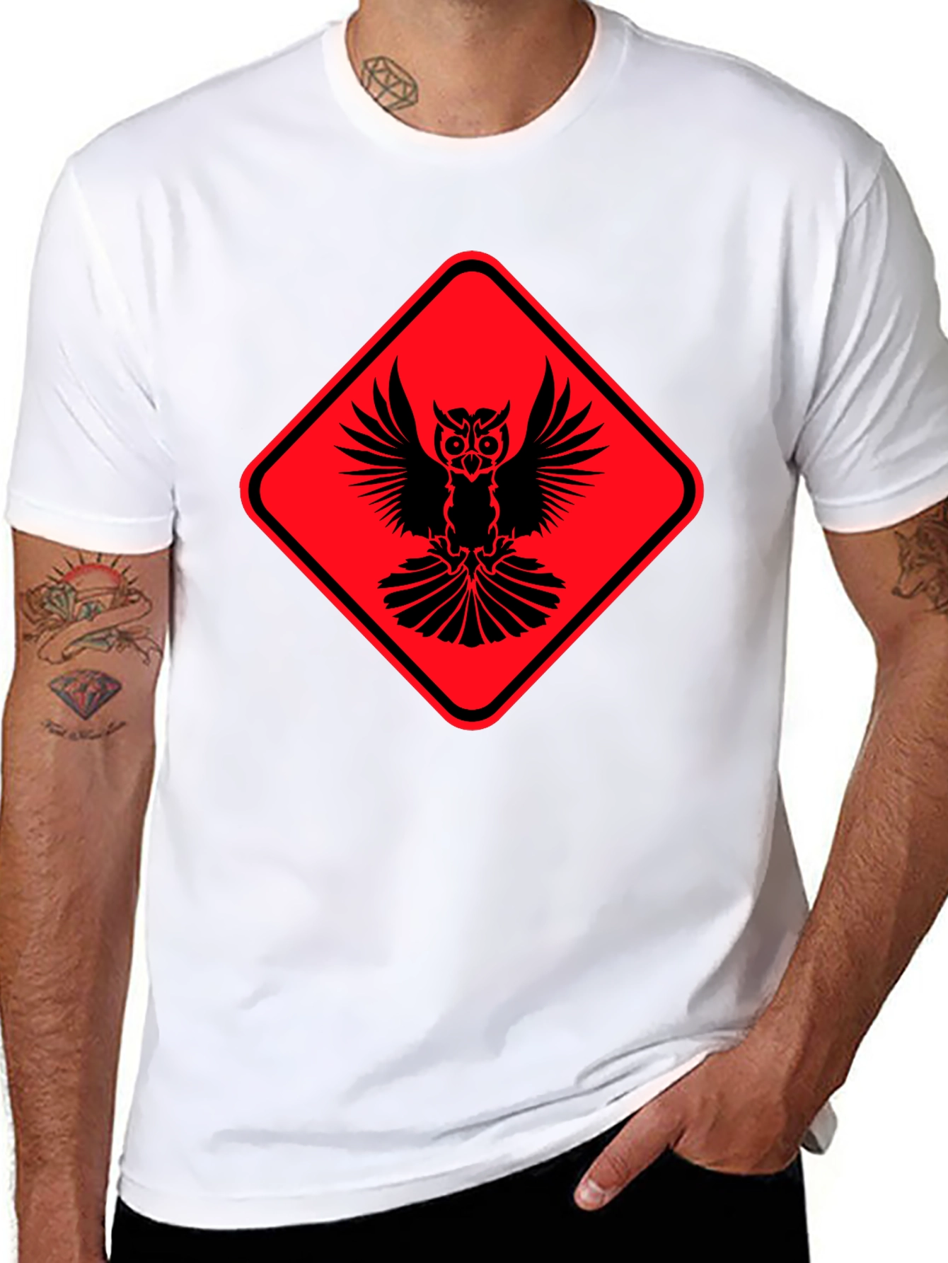 Owl Warning Sign Black T-Shirt