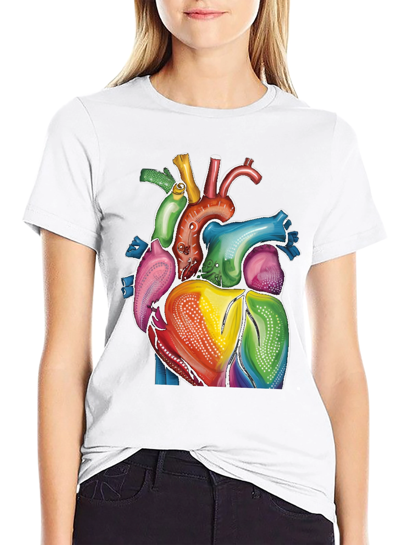 Rainbow Heart Graphic Tee - Artistic Human Anatomy